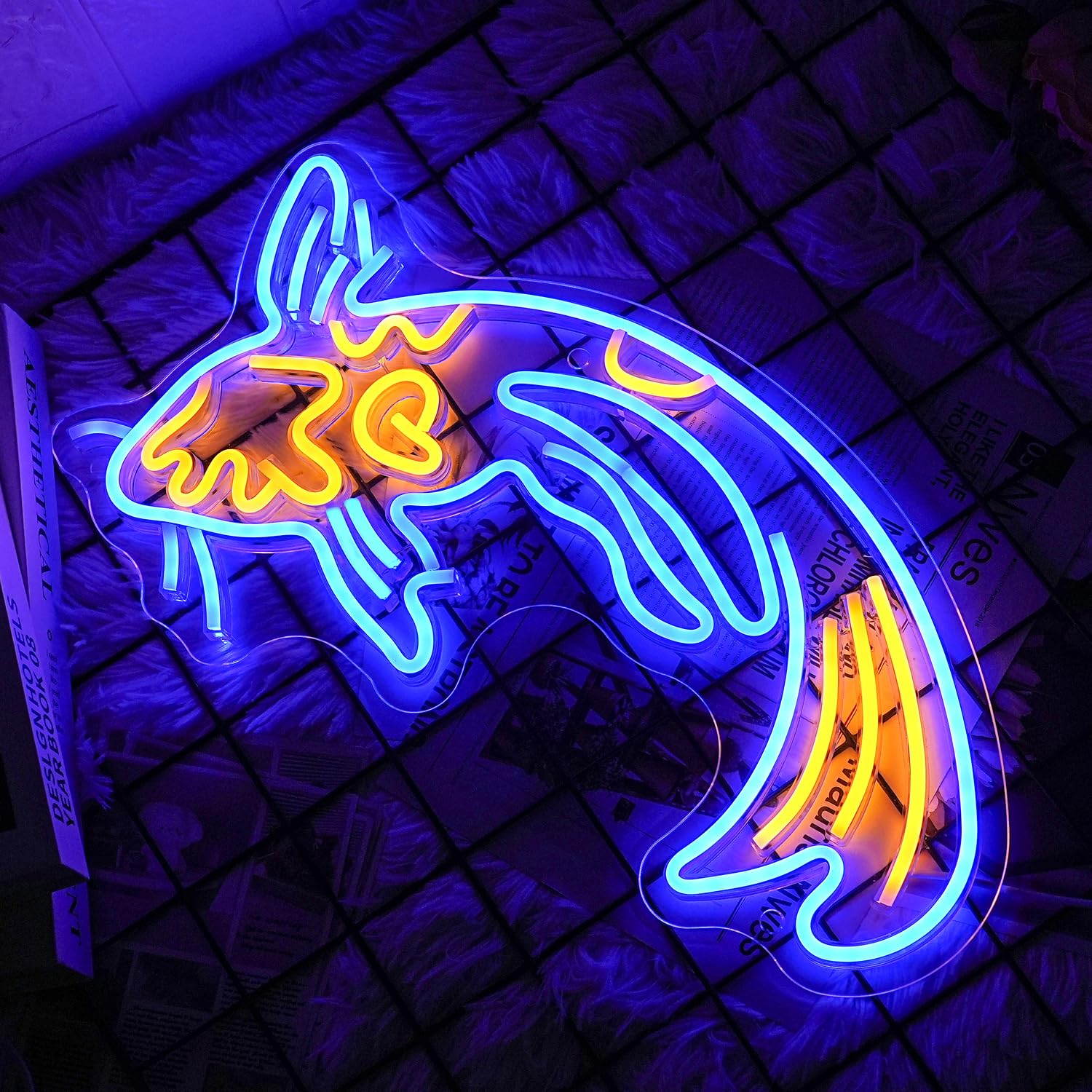 LMSIGNLY Koi Fish Neon Sign LED Wall Decor, 16.5inx9.5in, Blue Yellow Plastic, Dimmable with USB/Switch