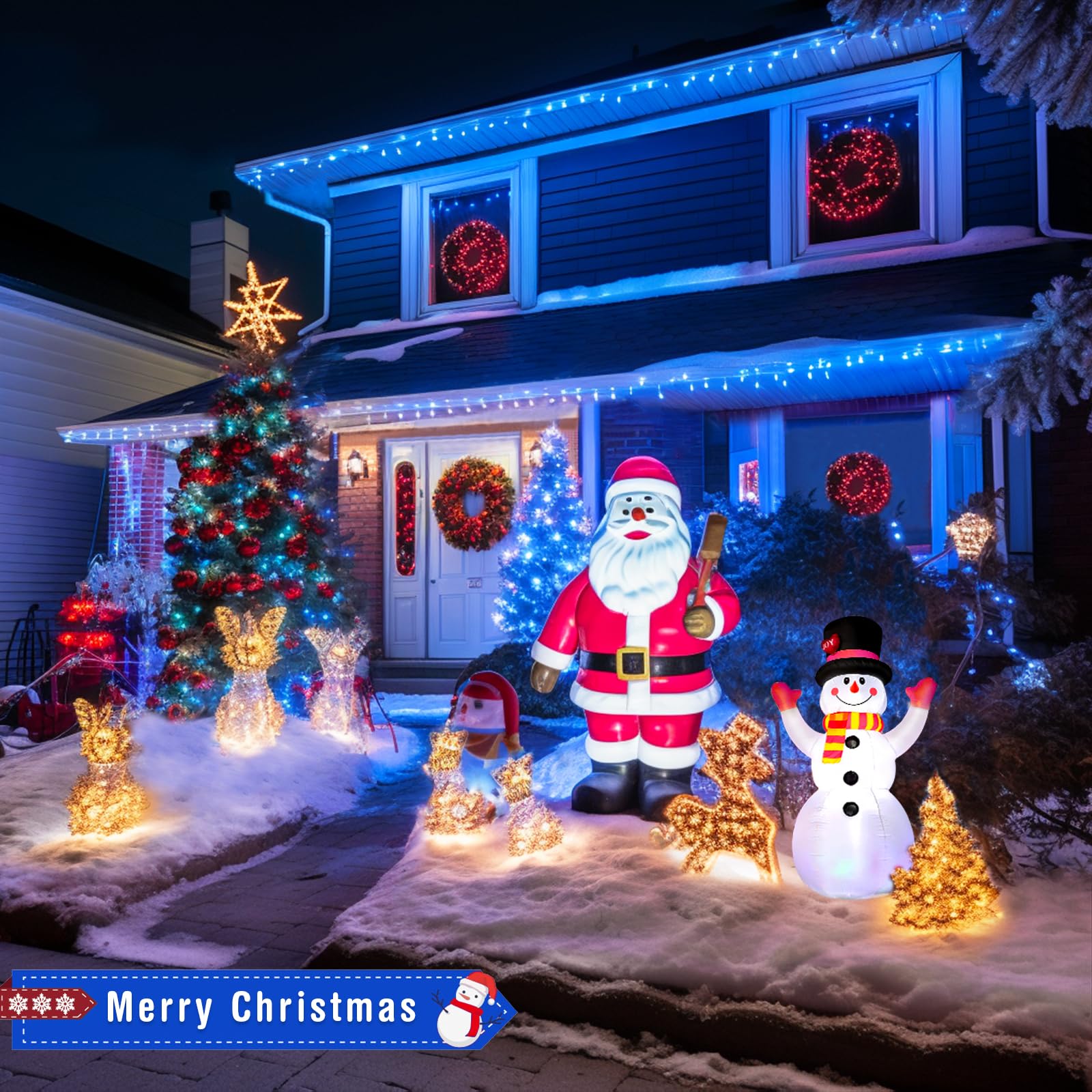 Jmexsuss 33Ft 100 Led Blue Battery Operated Christmas Lights, Waterproof With 8 Modes For Indoor/Outdoor Decor
