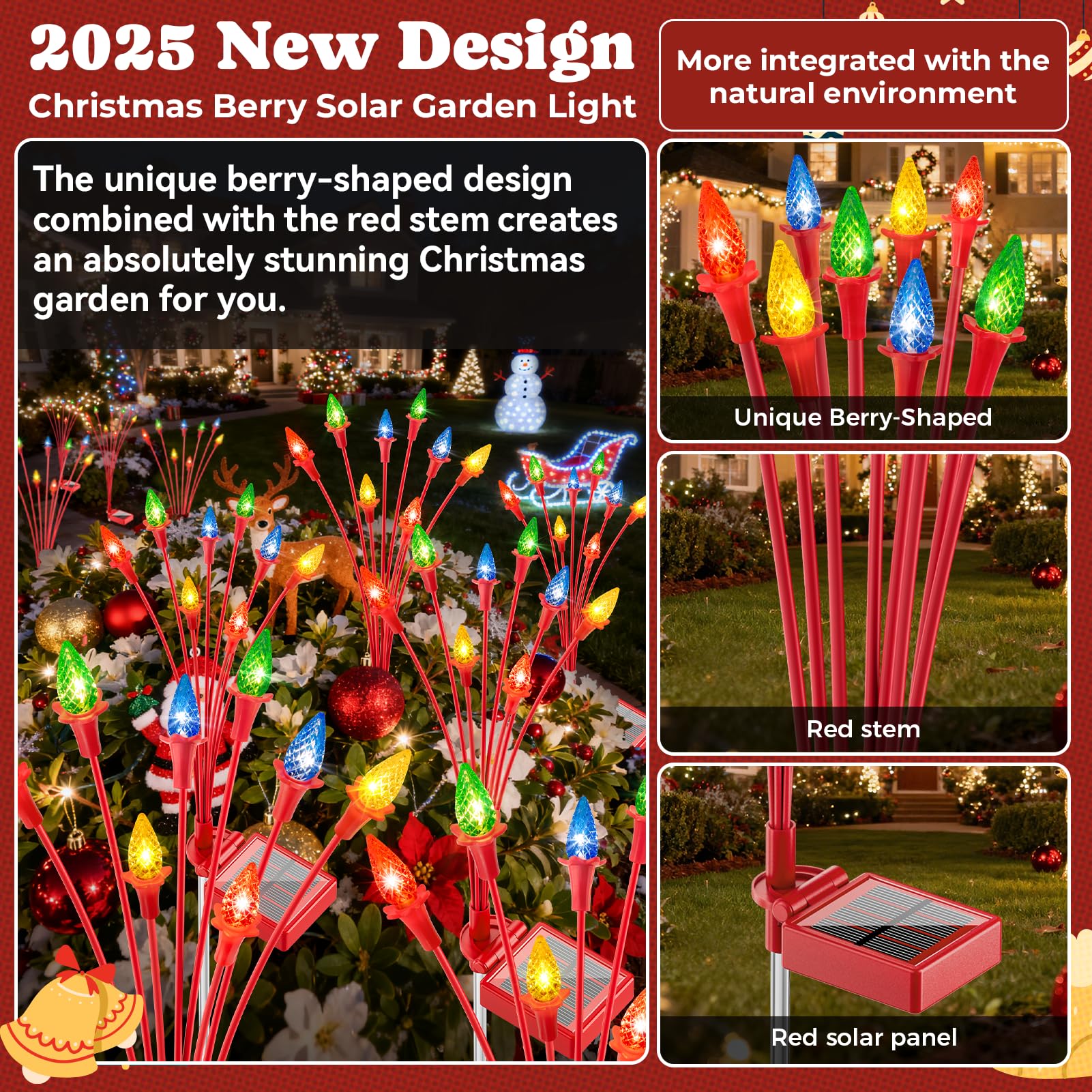 TopVelo Christmas Berry Solar Garden Lights - 2 Packs, Auto ON/OFF, Red and Pink, Plastic, Model: chritsmasberry