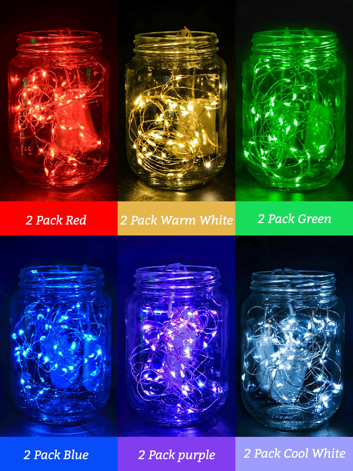 Fibevon Fairy Lights Battery Operated, 12-Pack 7.2Ft W/20 Led Mini Lights Waterproof String Lights For Mason Jar/Centerpiece Table/Bedroom/Wedding/Valentines/Christmas Decoration