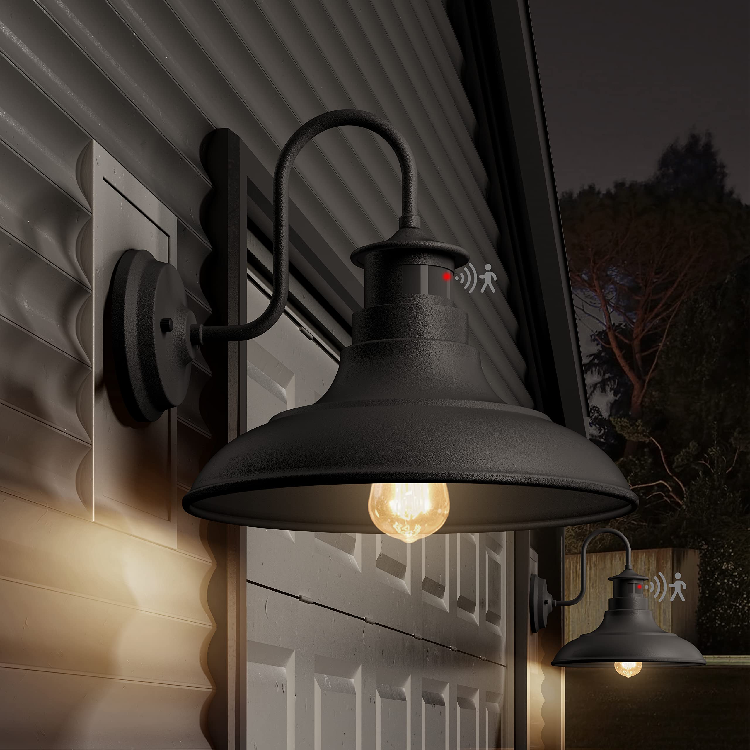 YLHogar Set of 2 Gooseneck Outdoor Wall Lights Fixtures,Dusk to Dawn Motion Sensor Farmhouse Wall Sconce Barn Lamp for Patio,3 M