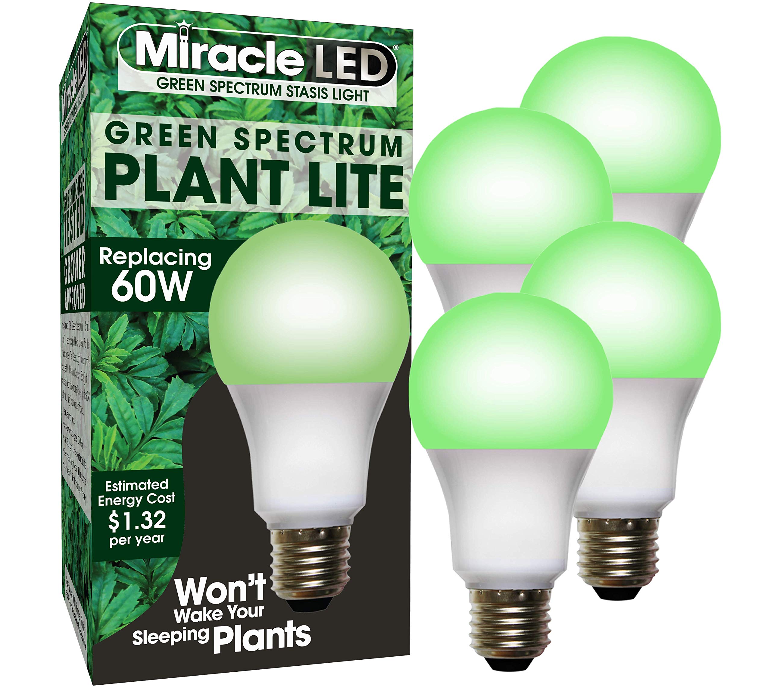 Miracleled 11W A19 Green Led Grow Light Bulb, Omni-Directional, 4-Pack