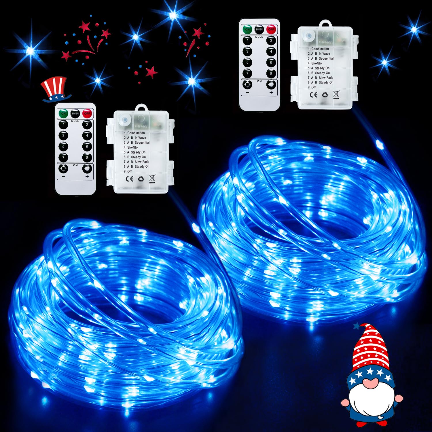 JMEXSUSS Battery Operated Blue Rope Lights, 200LED, 66ft, Waterproof, PVC, Model Rope100B