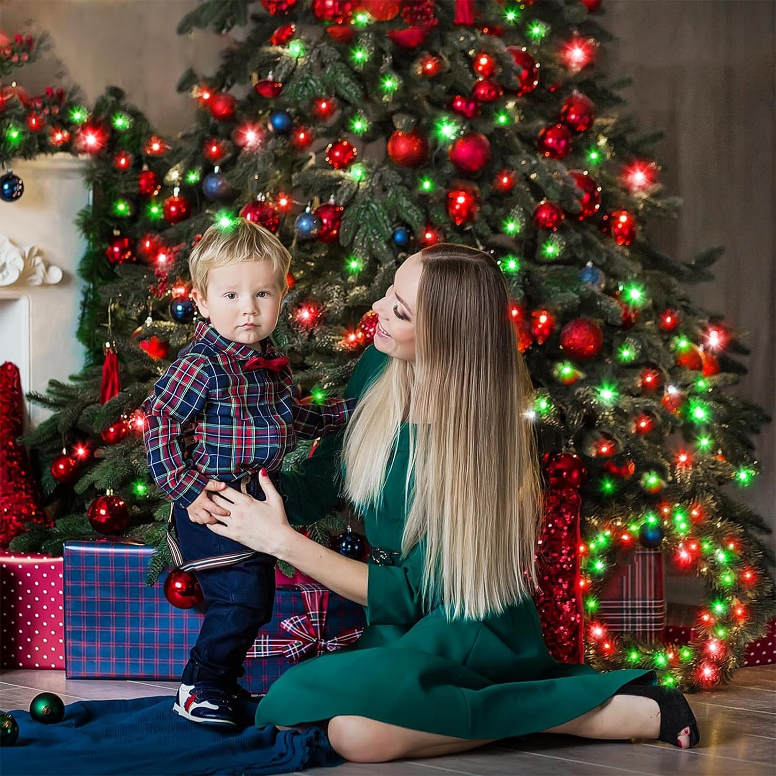 250 Led Christmas Lights Outdoor,82Ft Red And Green String Lights For Bedroom Clear Wire, 8 Modes Plug In Waterproof Fairy Strin