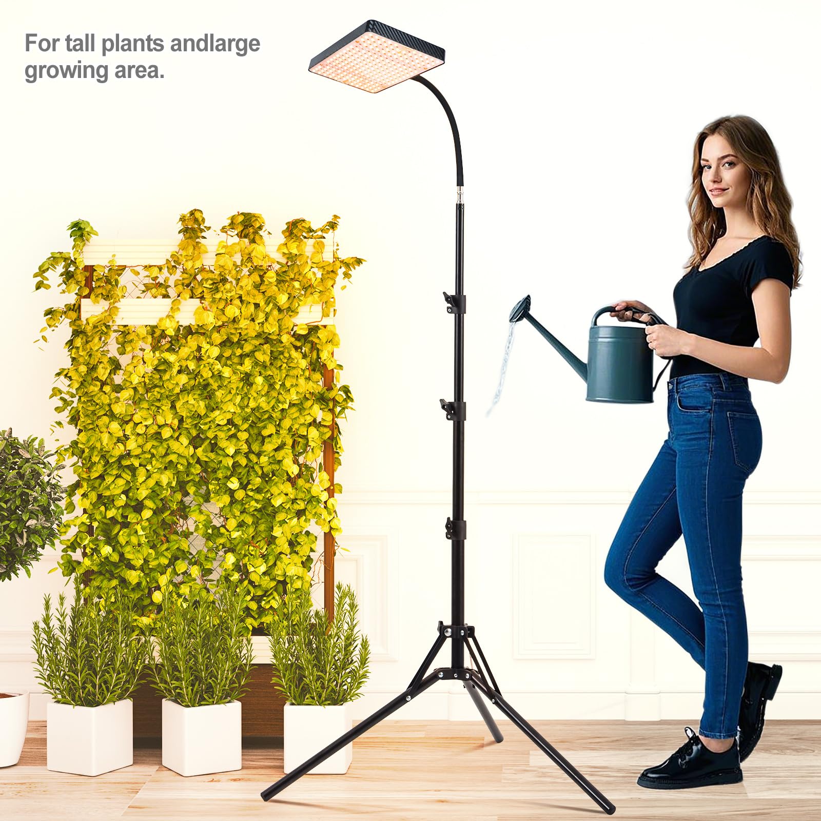 Orchbloom Grow Light with Stand, 25W Full Spectrum, Adjustable 24"-64", Black, Aluminum, Model Zinqolay