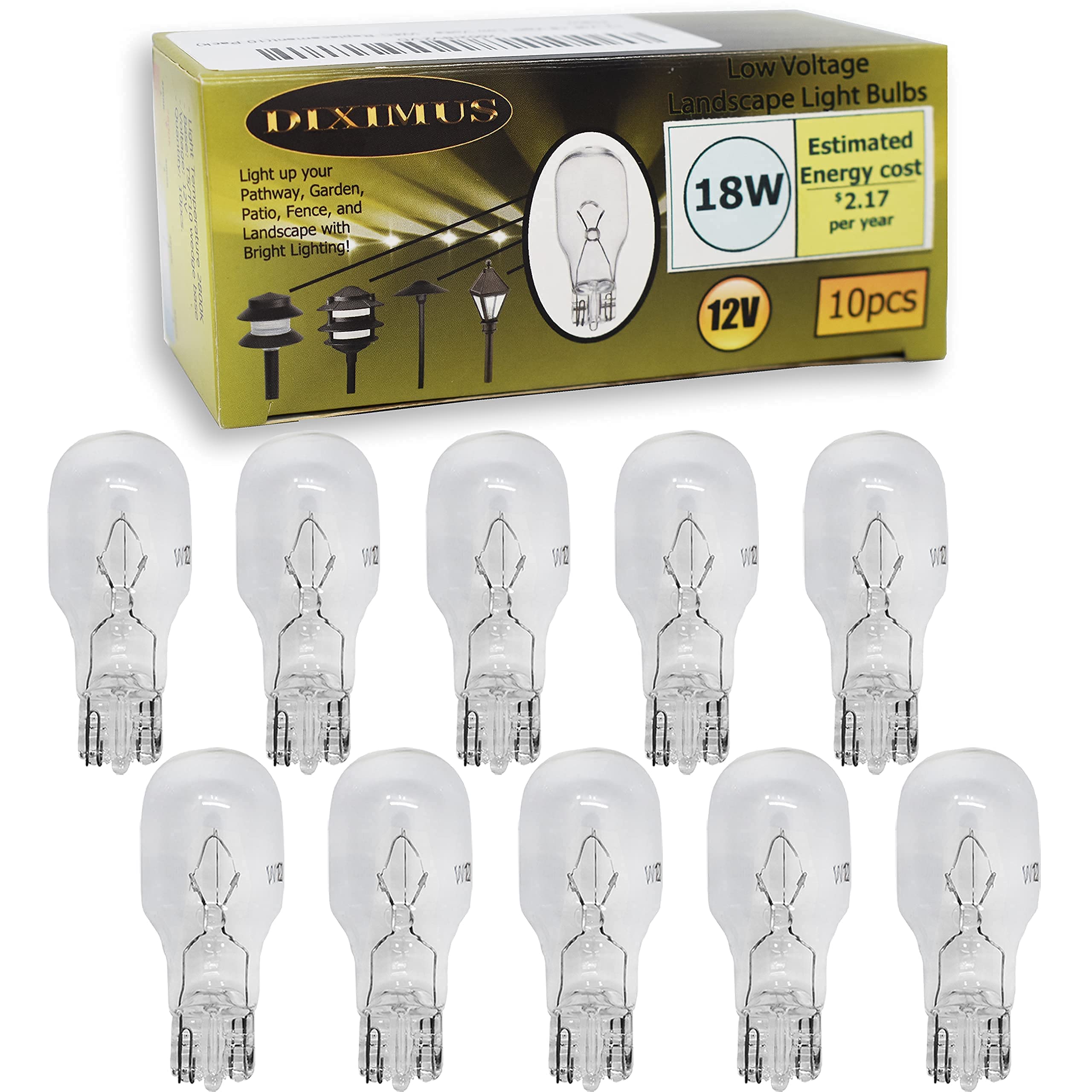 Diximus Low Voltage T5 T10 Landscape Bulbs - 12V 18W Clear Incandescent - 10 Pack