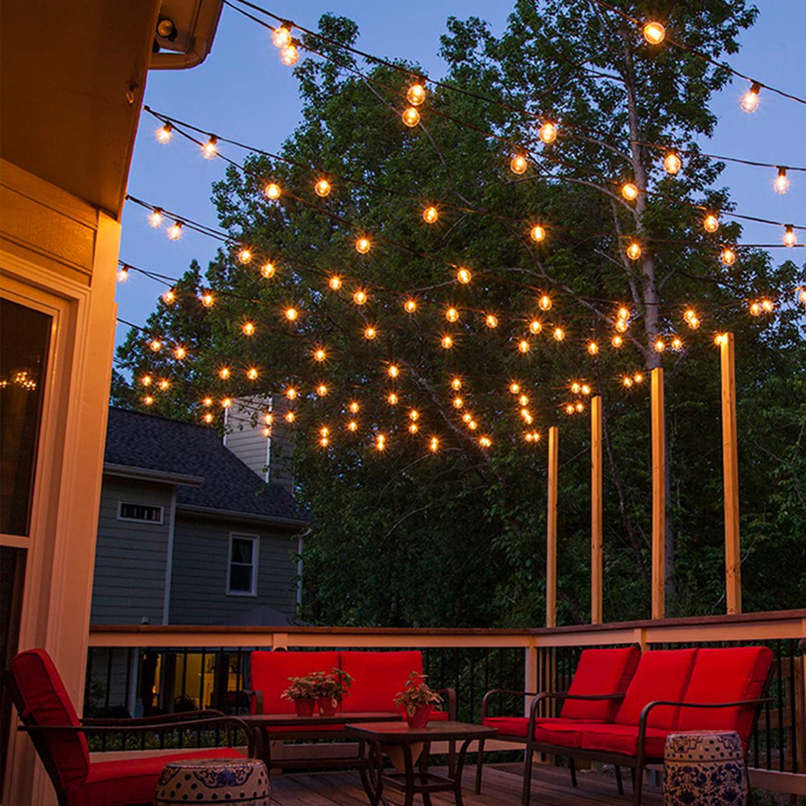 SUNSGNE LED Outdoor String Lights G40 Globe 100Ft Waterproof Shatterproof 52 Dimmable Bulbs Black