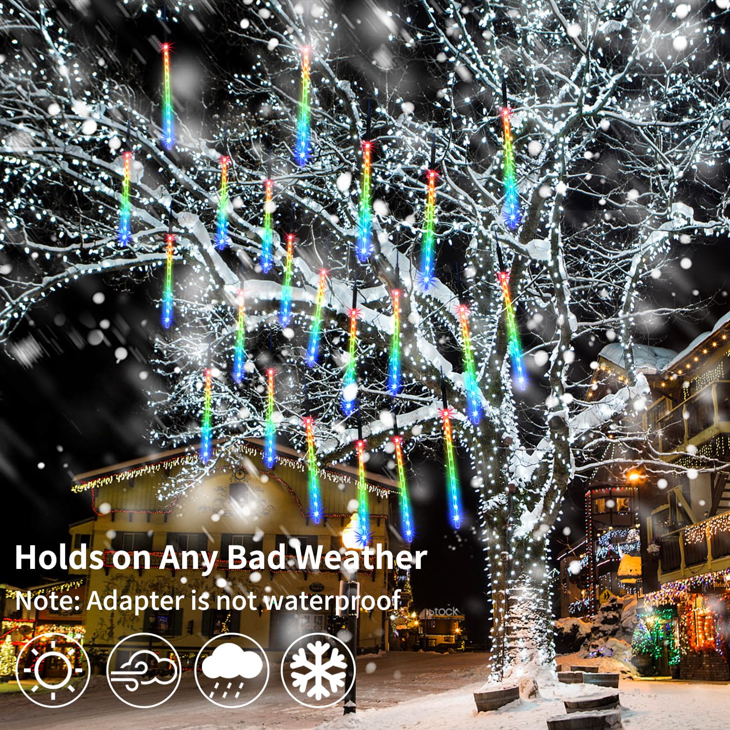 Jjgoo ?4 Pack? Christmas Lights Meteor Shower Rain Lights 20Inch  Totally 40 Tube 1440 Leds Icicle Light Outdoor Raindrop Light For Xmas Halloween Wedding Party Tree Holiday Decoration  Colorful