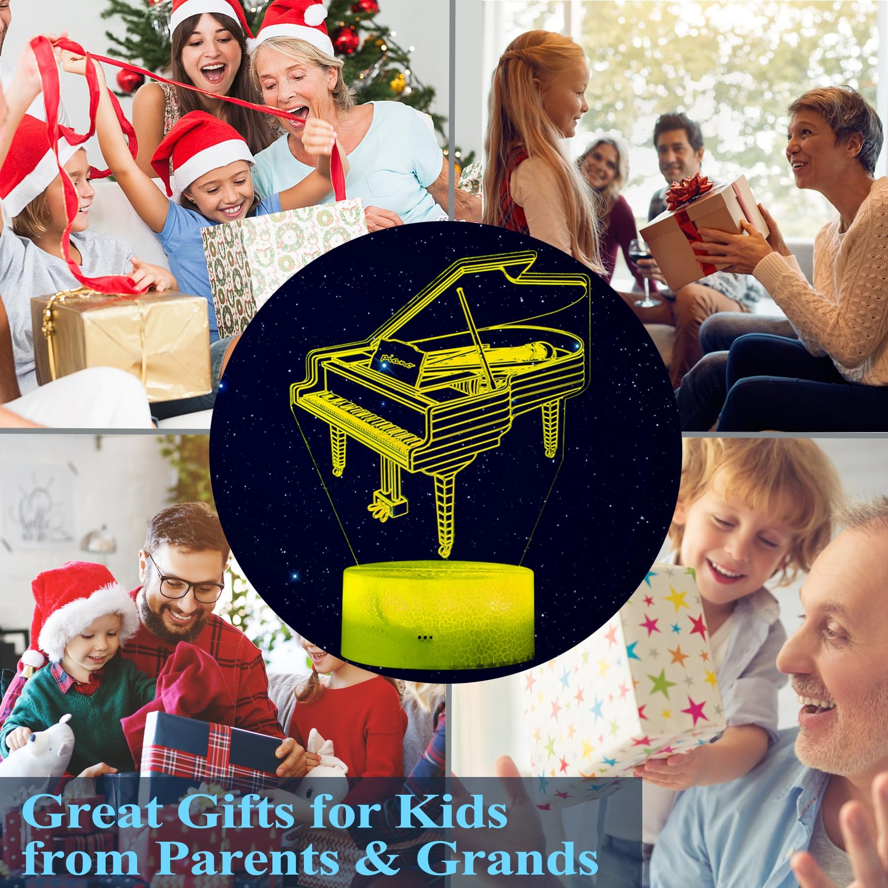 Posshe Piano Night Light, Instrument Gifts, Piano 3D Illusion Lamp With 16 Colors Changing, Remote Control And Dimmable, Kids Bo