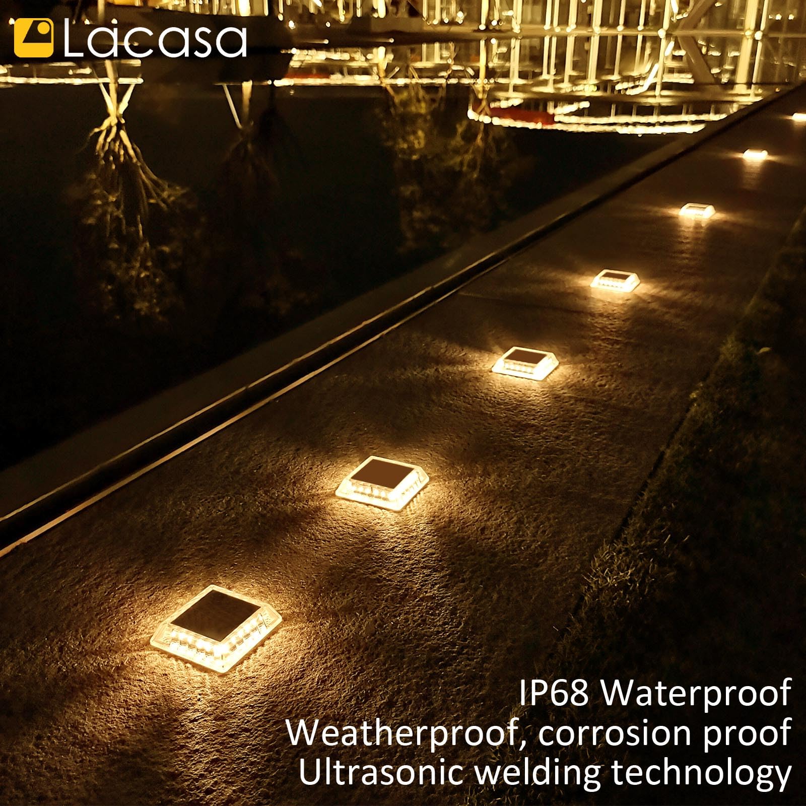 Lacasa Solar Deck Lights, 8 Pack 30Lm Led Dock Lights Warm White 2700K, Outdoor Solar Powered Step Lights Light Up All Night Ip6