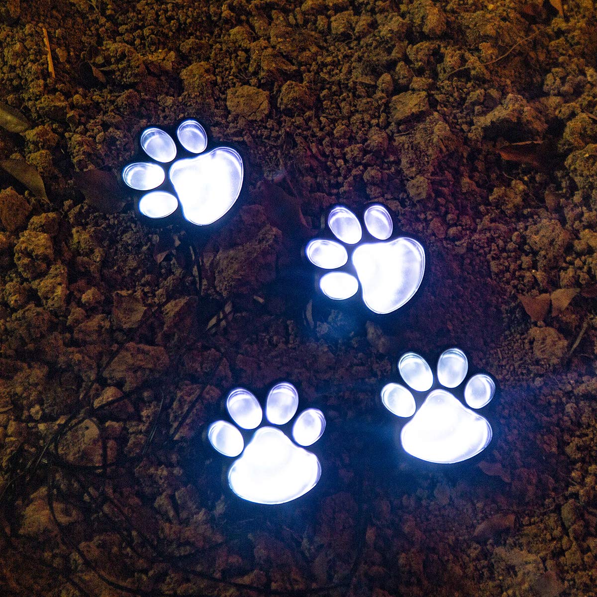 Elnsivo Paw Print Solar Outdoor Lights, Waterproof Set of 4, Plastic, White