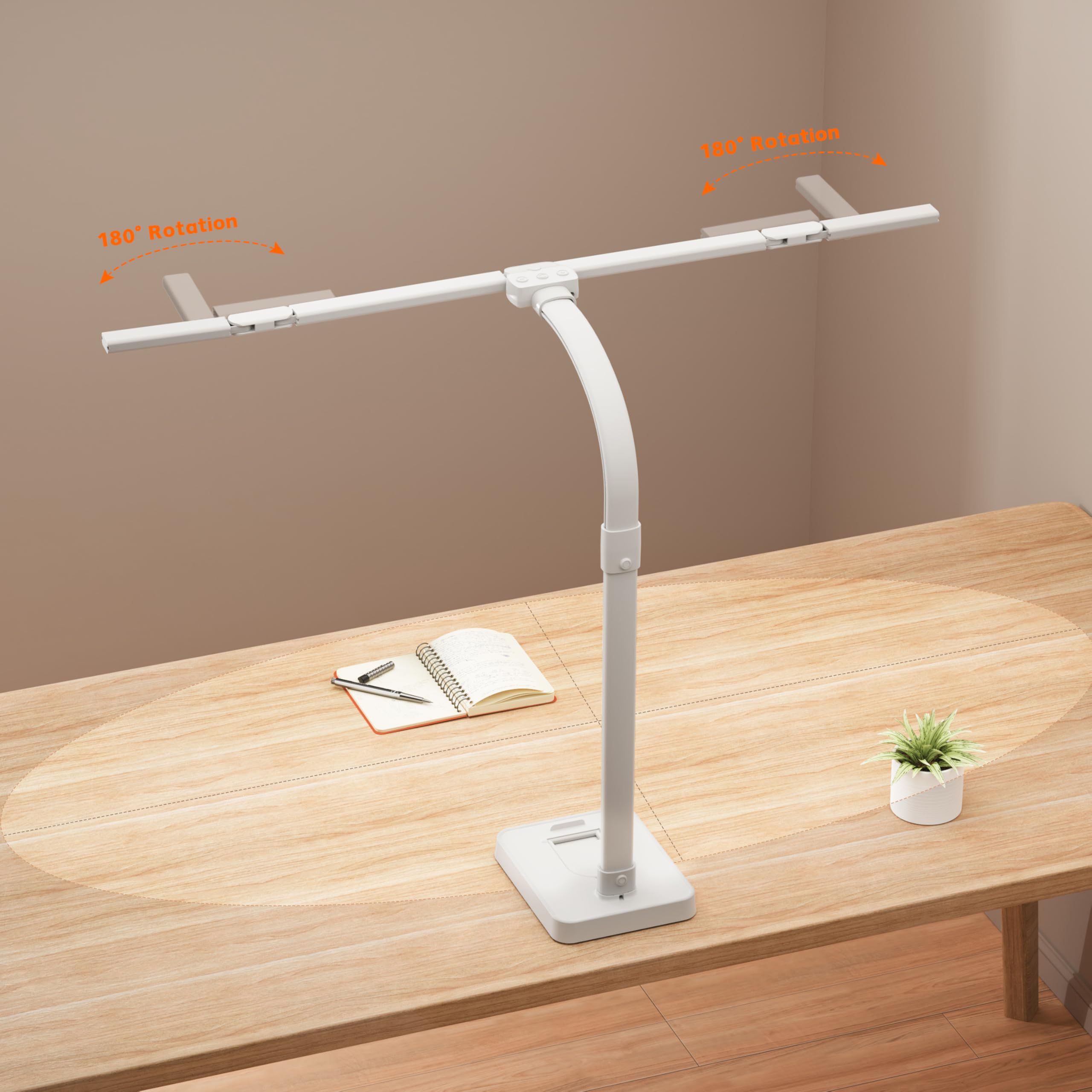 sandiea LED Desk Lamp - 24W Double Head Task Light, Adjustable Gooseneck, All White, 1"x1.01"x1", Eye-Caring Design, Model LT-T