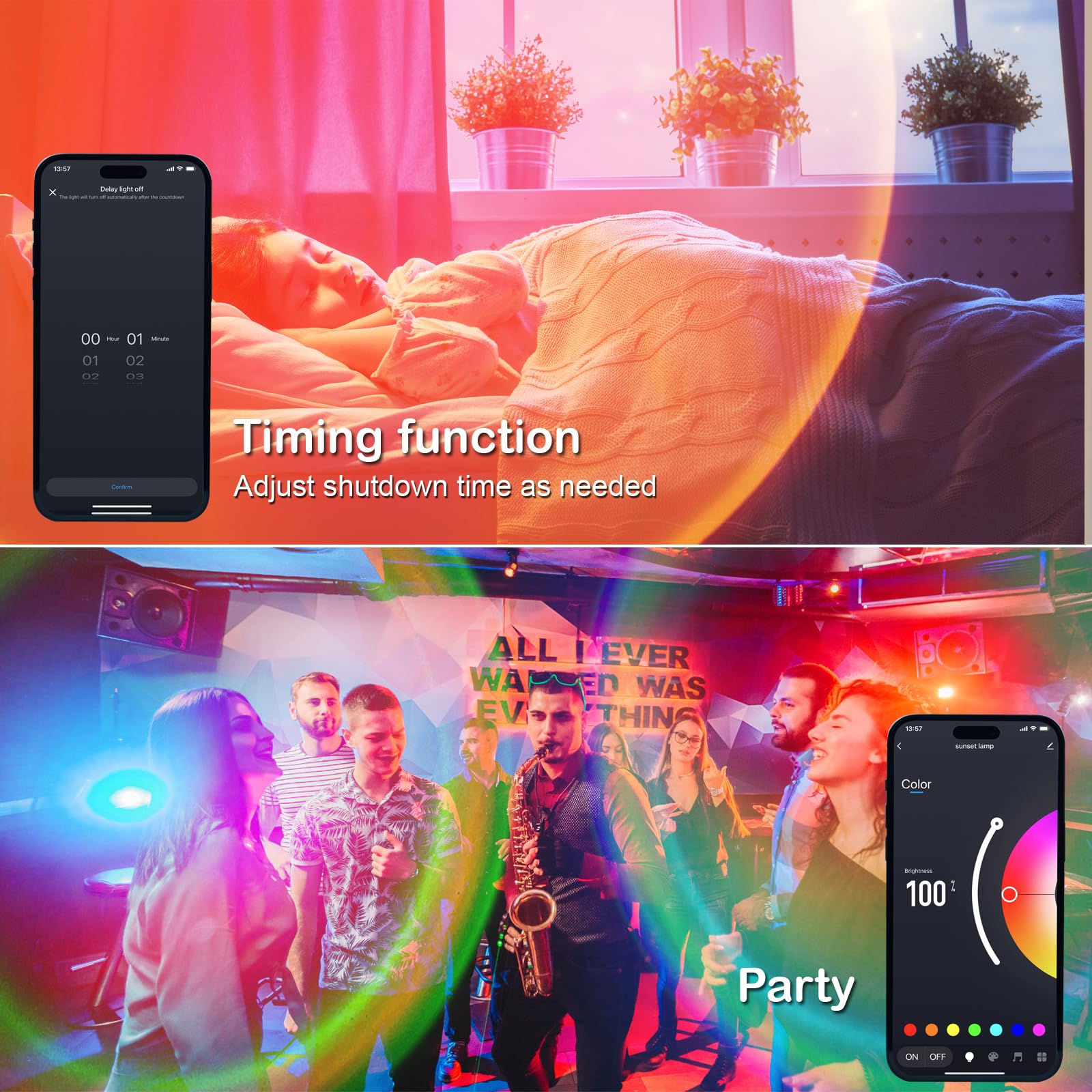 Comfamoli RGB LED Lamp Projector - Sunset Mood Lighting, 21 Colors, Remote Control, Black