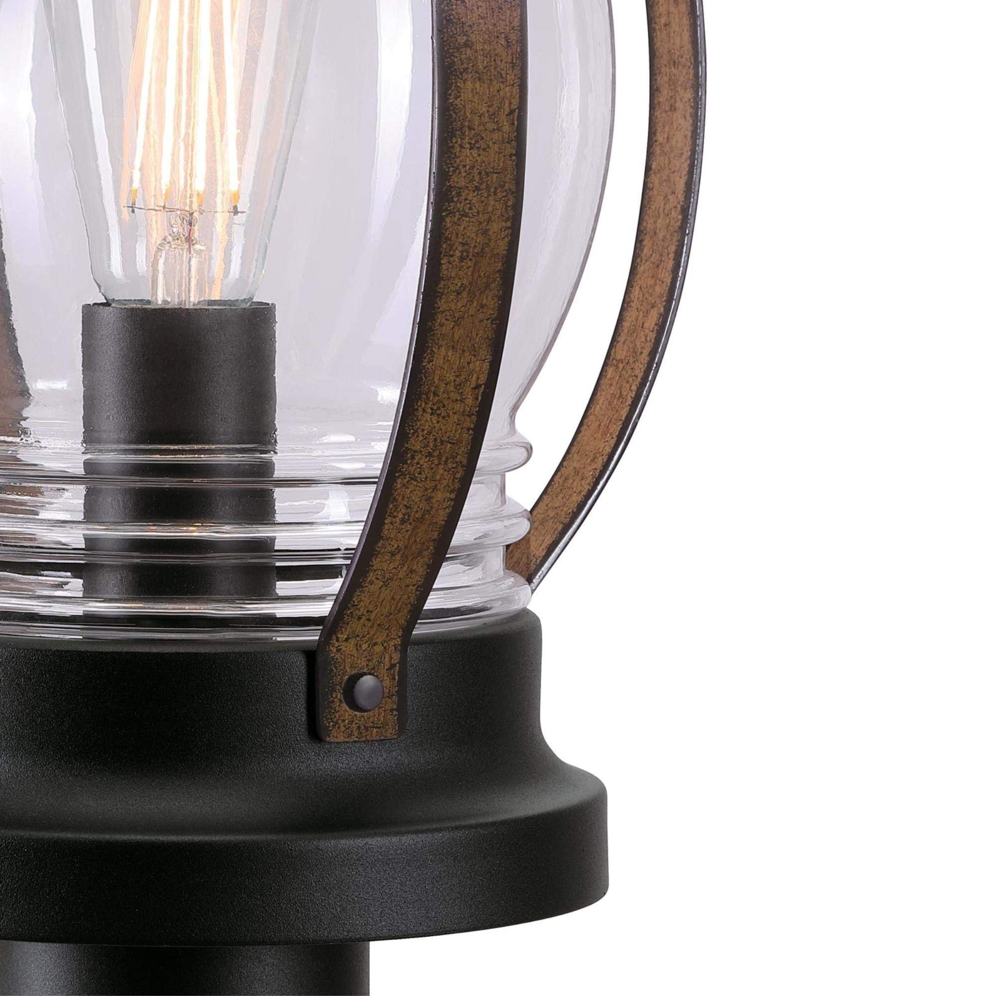 Westinghouse Outdoor Post Top Light Fixture, One-Light, Textured Black and Barnwood Finish, Clear Glass, Model 6578800