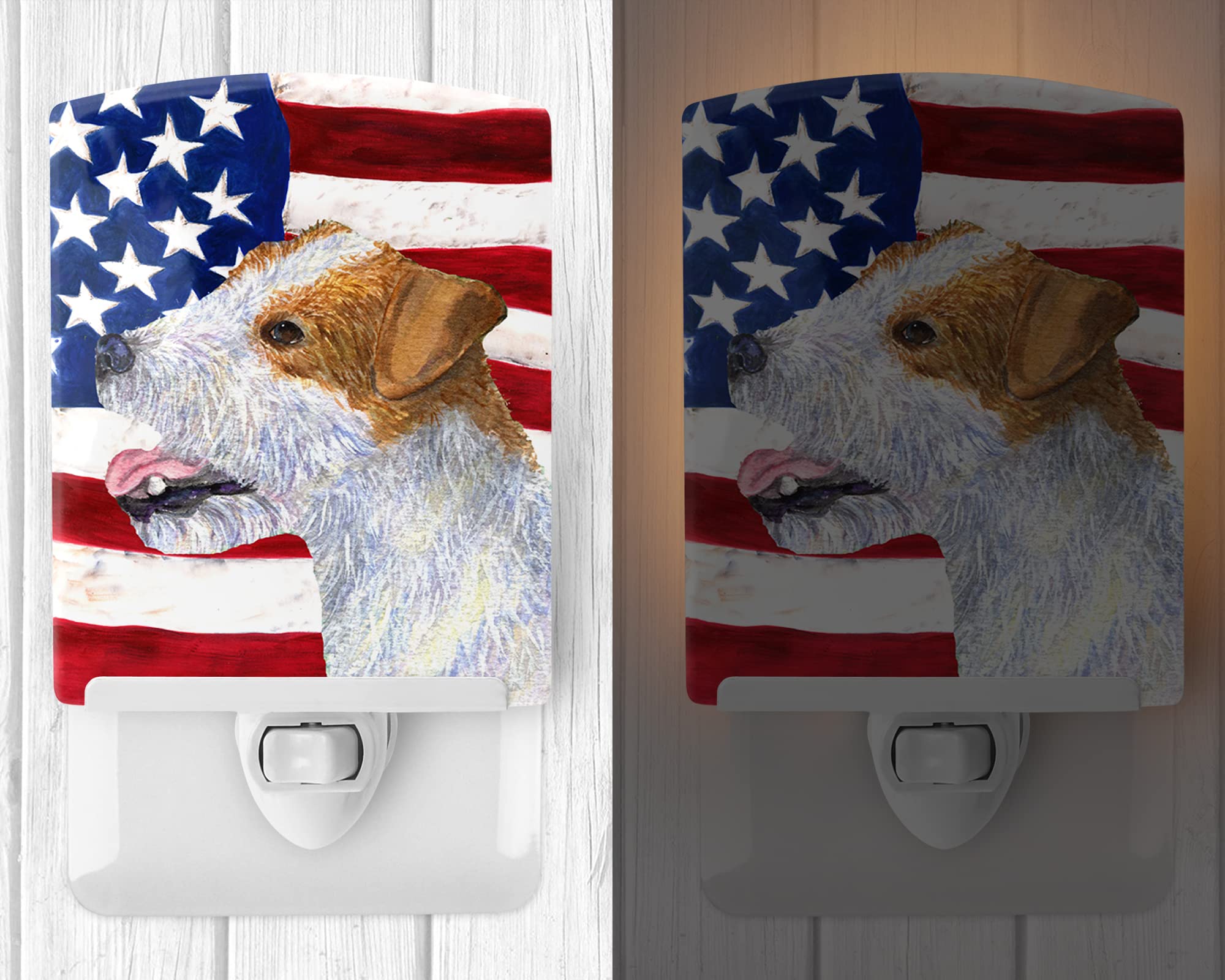Carolines Treasures Night Light, Jack Russell Terrier & USA Flag, Ceramic, 6x4x3in, Multicolor, Model SS4031CNL