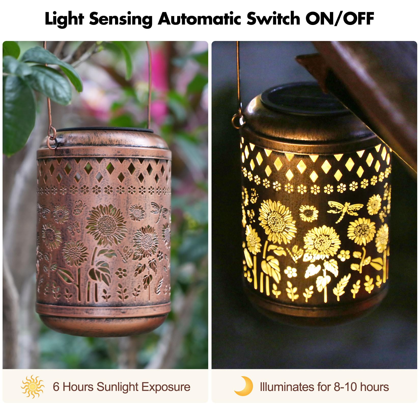 Solar Lanterns Sunflower Dragonfly Butterfly Lights Outdoor Decor Hanging Lantern Waterproof Metal Led Garden Decor Decorative,Y