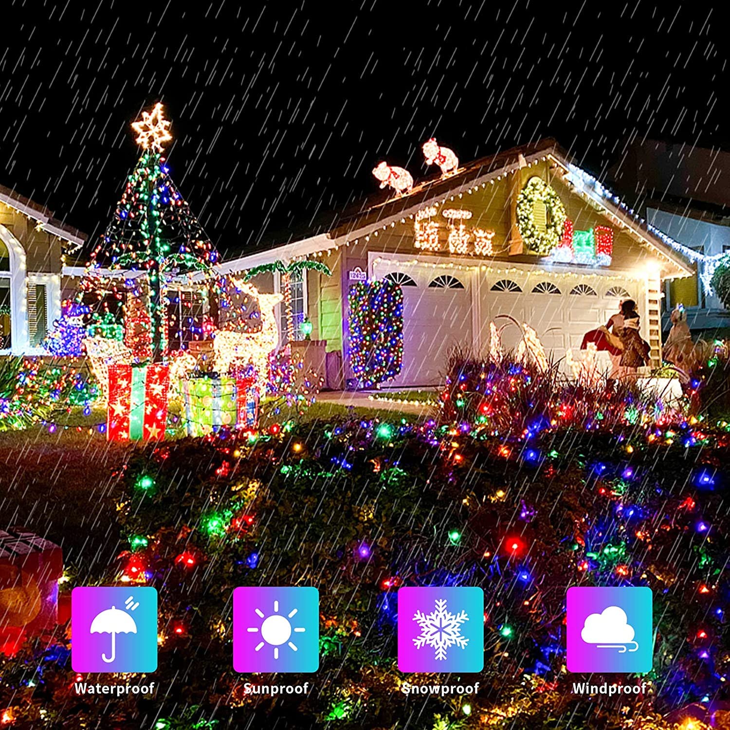 Jmexsuss 500 Led Christmas Lights Outdoor Waterproof, Multicolor Christmas Tree Lights Plug In, 8 Modes Twinkle Fairy String Lig