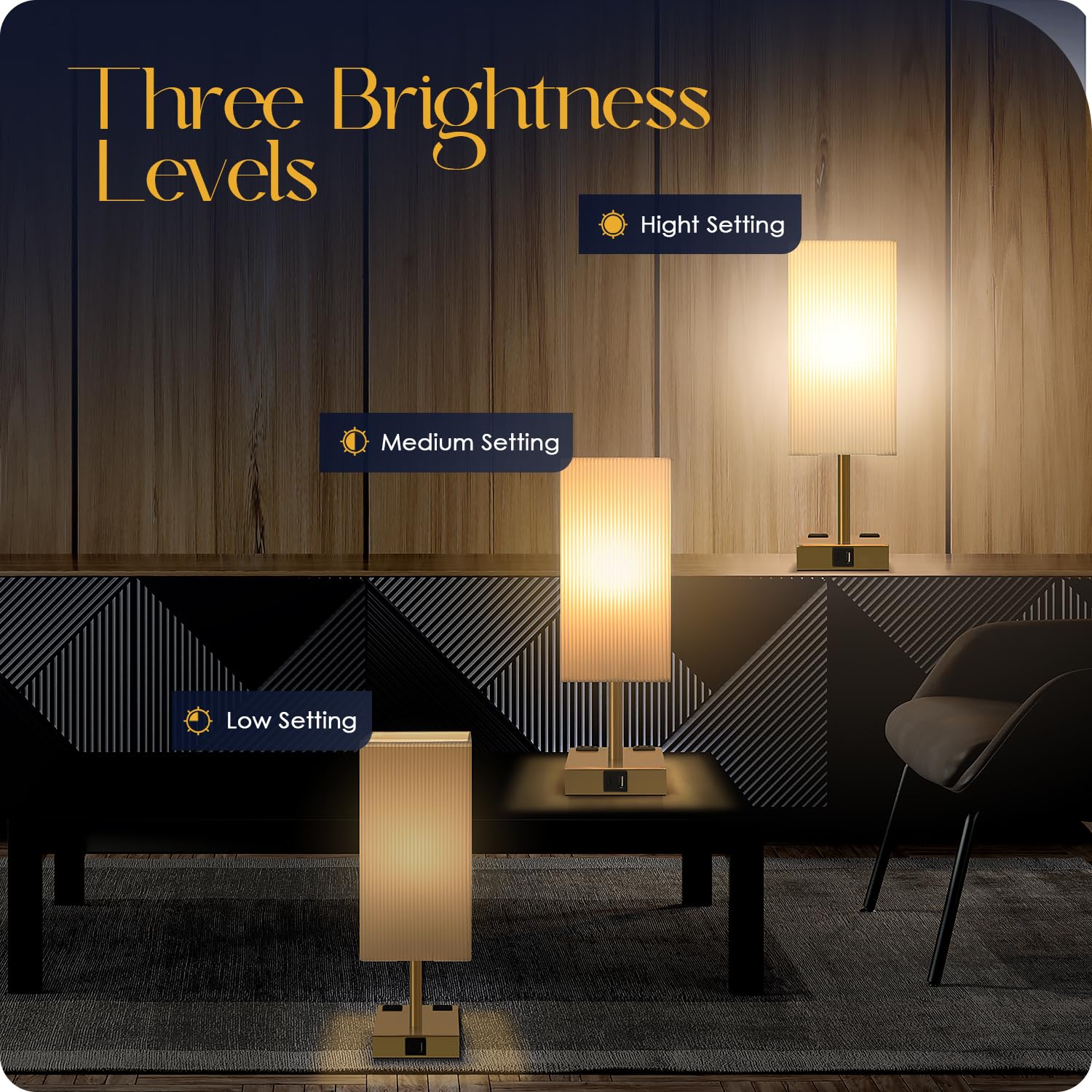 Bedside Lamp With Usb Ports - Touch Control Table Lamp For Bedroom With Usb C+A Ports & Ac Outlets, 3 Way Dimmable Nightstand Li