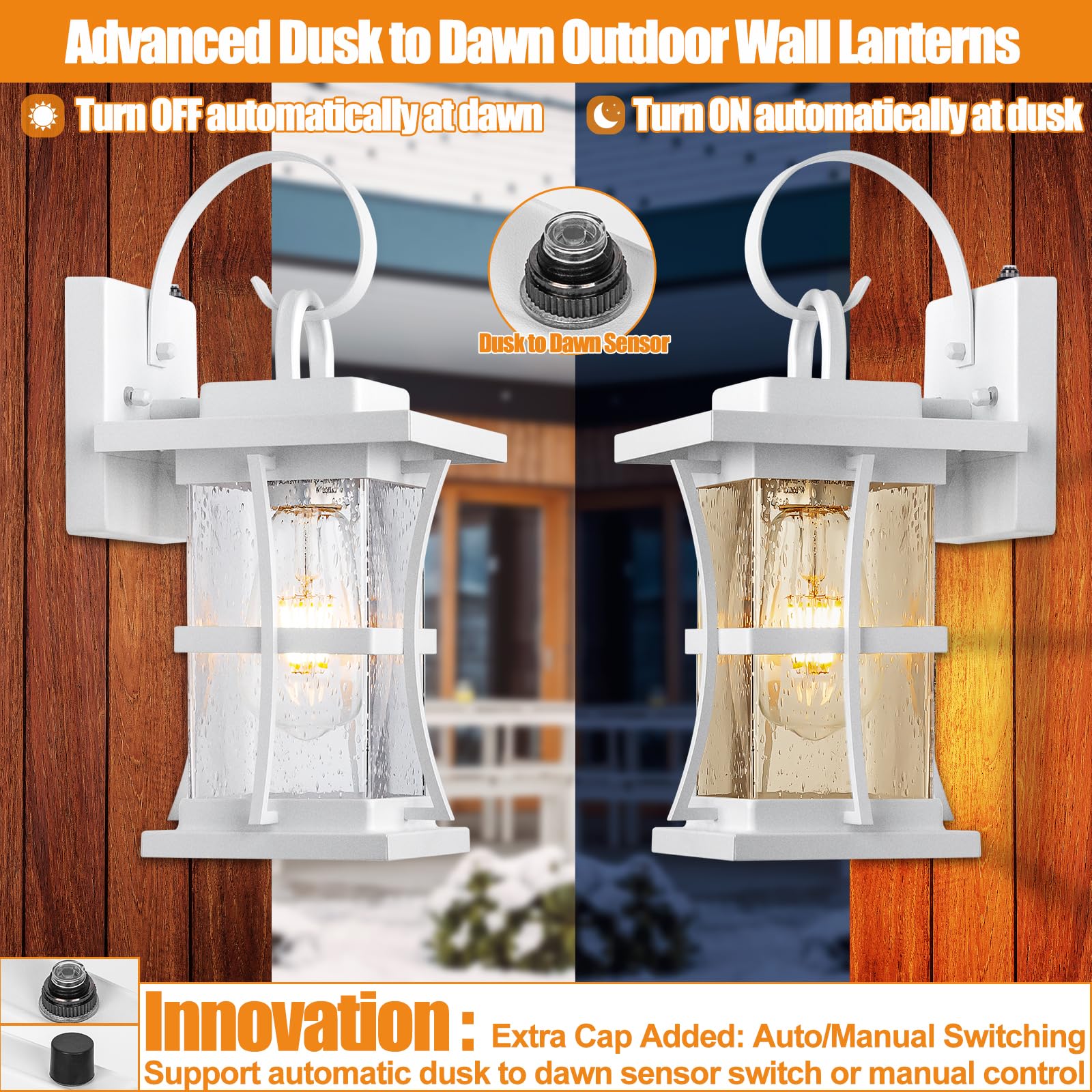 Dusk To Dawn Outdoor Wall Light Fixtures - 2 Packs Exterior Waterproof Outdoor Lighting, Porch Sconces Wall Mounted Lighting, Anti-Rust Modern White Outside Lantern For Patio Front Door Entryway
