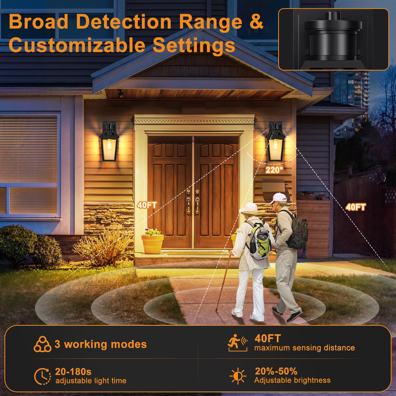 Slypadan Outdoor Wall Lights, Motion Sensor Dusk to Dawn, 2 Pack Black, Anti-Rust Fixture for Front Door, Garage, Patio, Model XBSJ02
