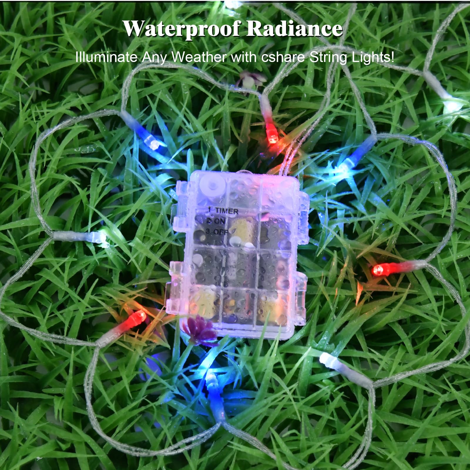 cshare Battery Operated 4th of July Lights, 30 LED, 9.8ft, Red White and Blue, Waterproof with Timer, Model CS-FSZC-3SCX2