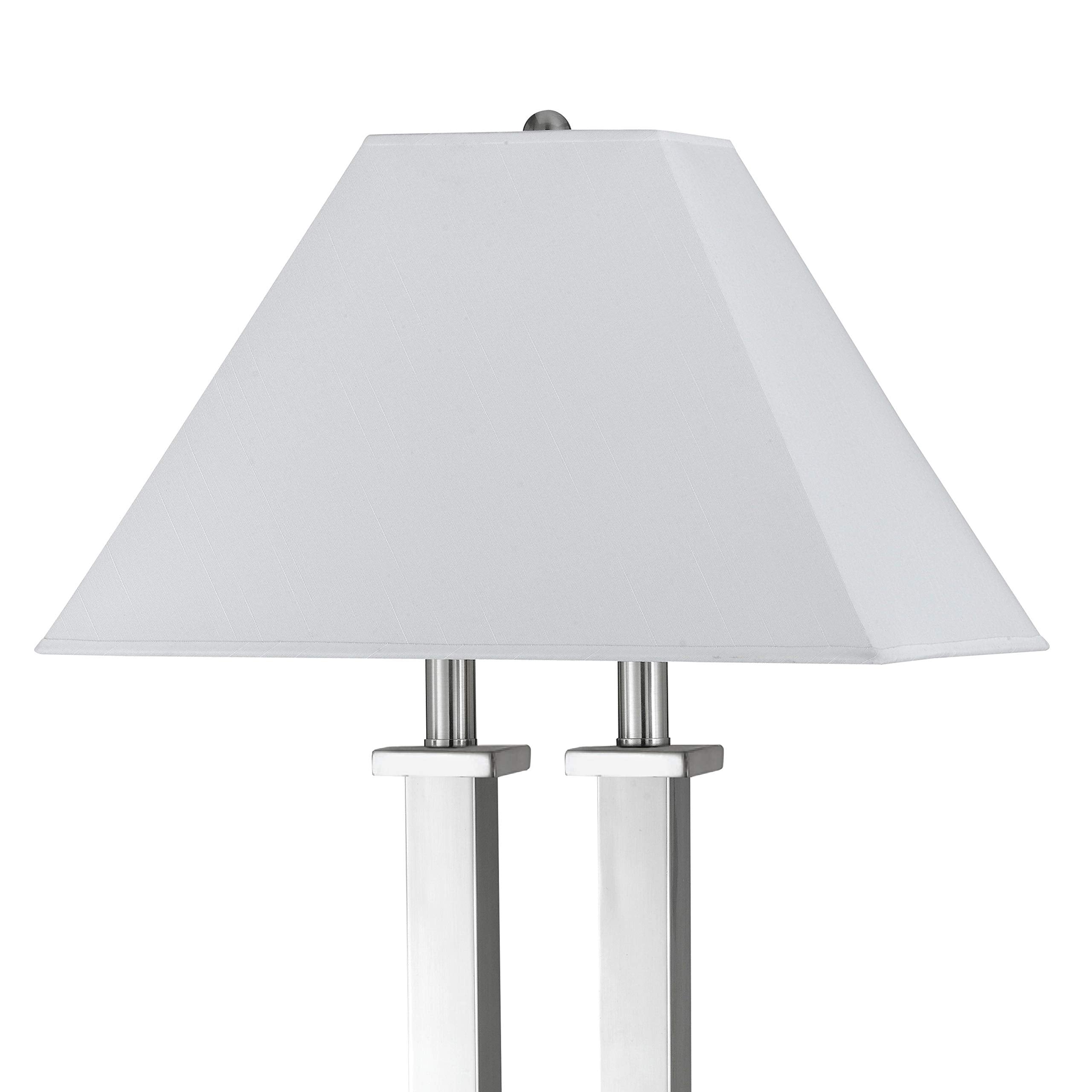 Benzara 60W x 2 Desk Lamp with Trapezoid Shade, Metal, Silver and White, Model BM224694