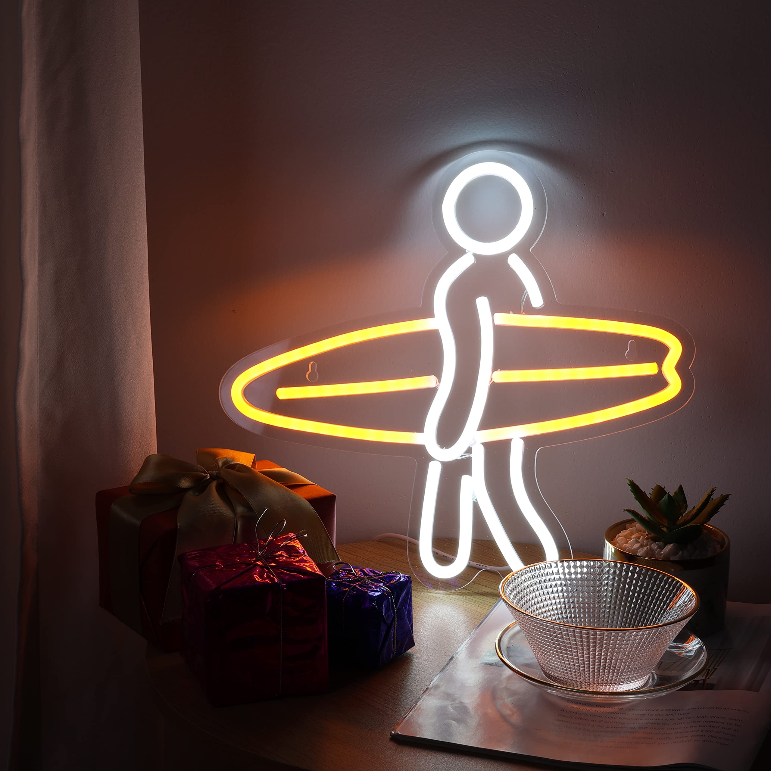 Surfer Neon Sign for Bedroom, Aesthetic Dimmable Neon Light for Wall Decor Neon Anime Sign, LED Signs for Bedroom Wall 13 * 12 Inches Orange