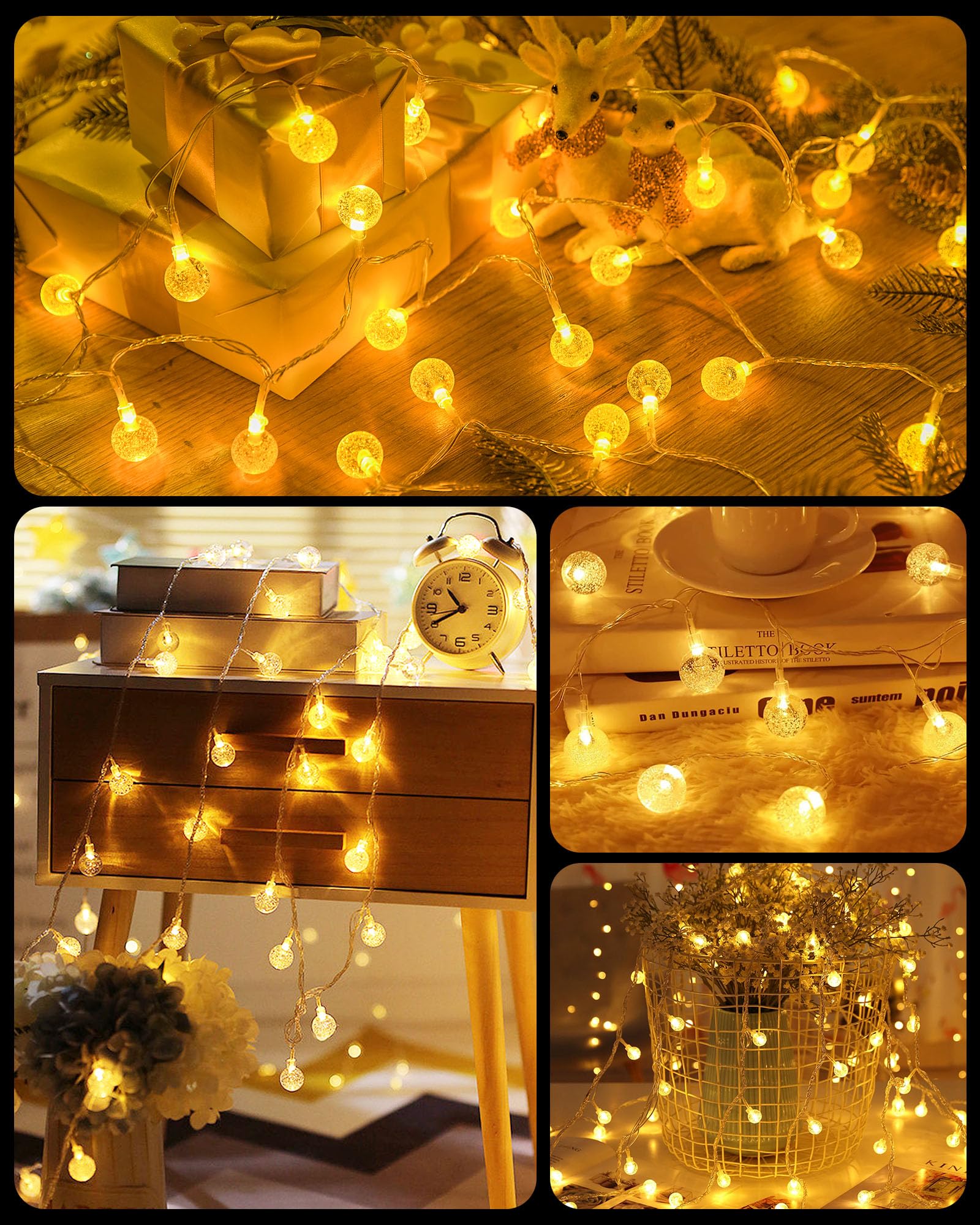Minetom Crystal Globe String Lights, 33ft, 100 LED, USB, Waterproof, Remote, Timer, 16 Colors, Multicolor, RGB