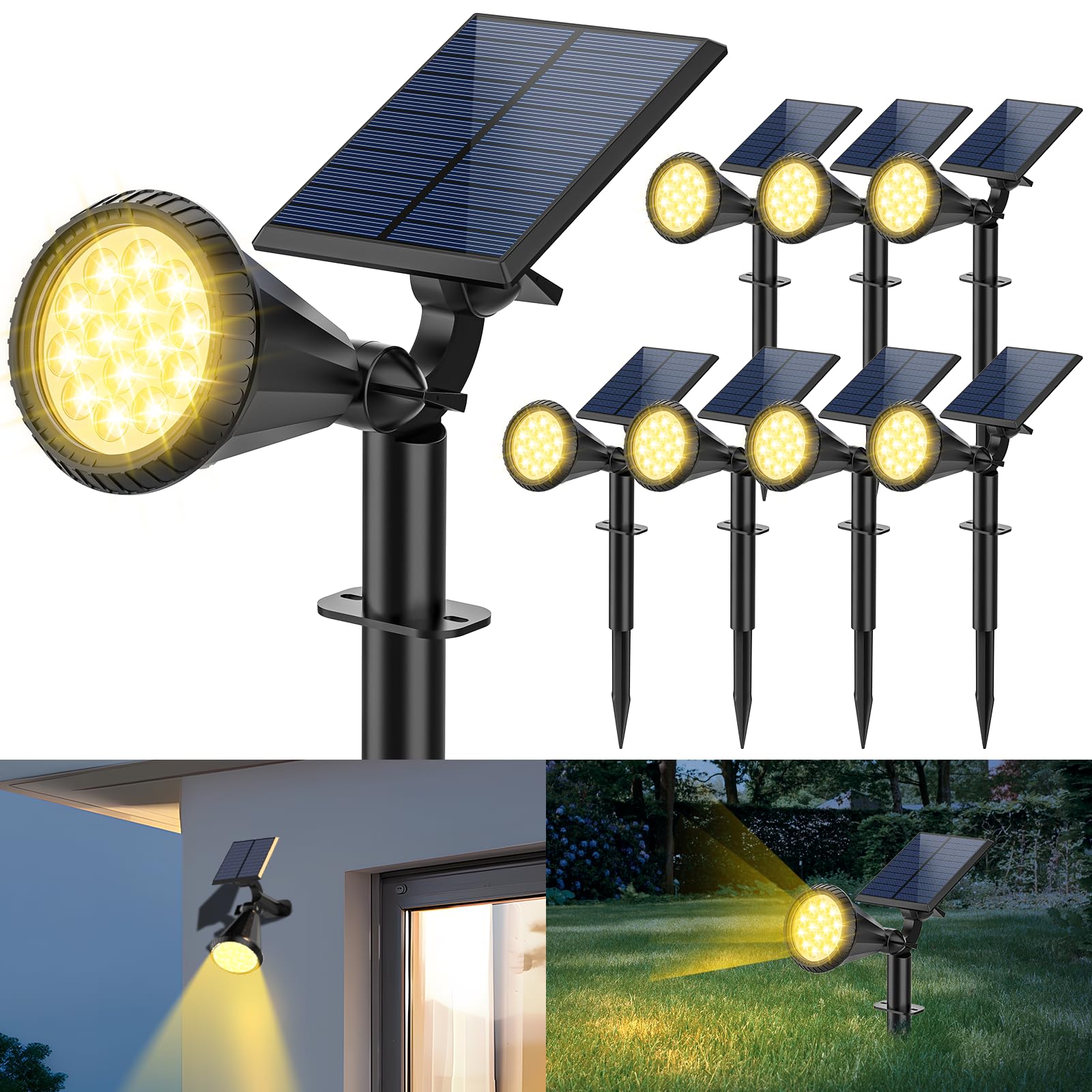 Katipeal Solar Spot Lights Outdoor, 8 Pack Waterproof, 180° Adjustable, Warm White, Acrylonitrile Butadiene Styrene