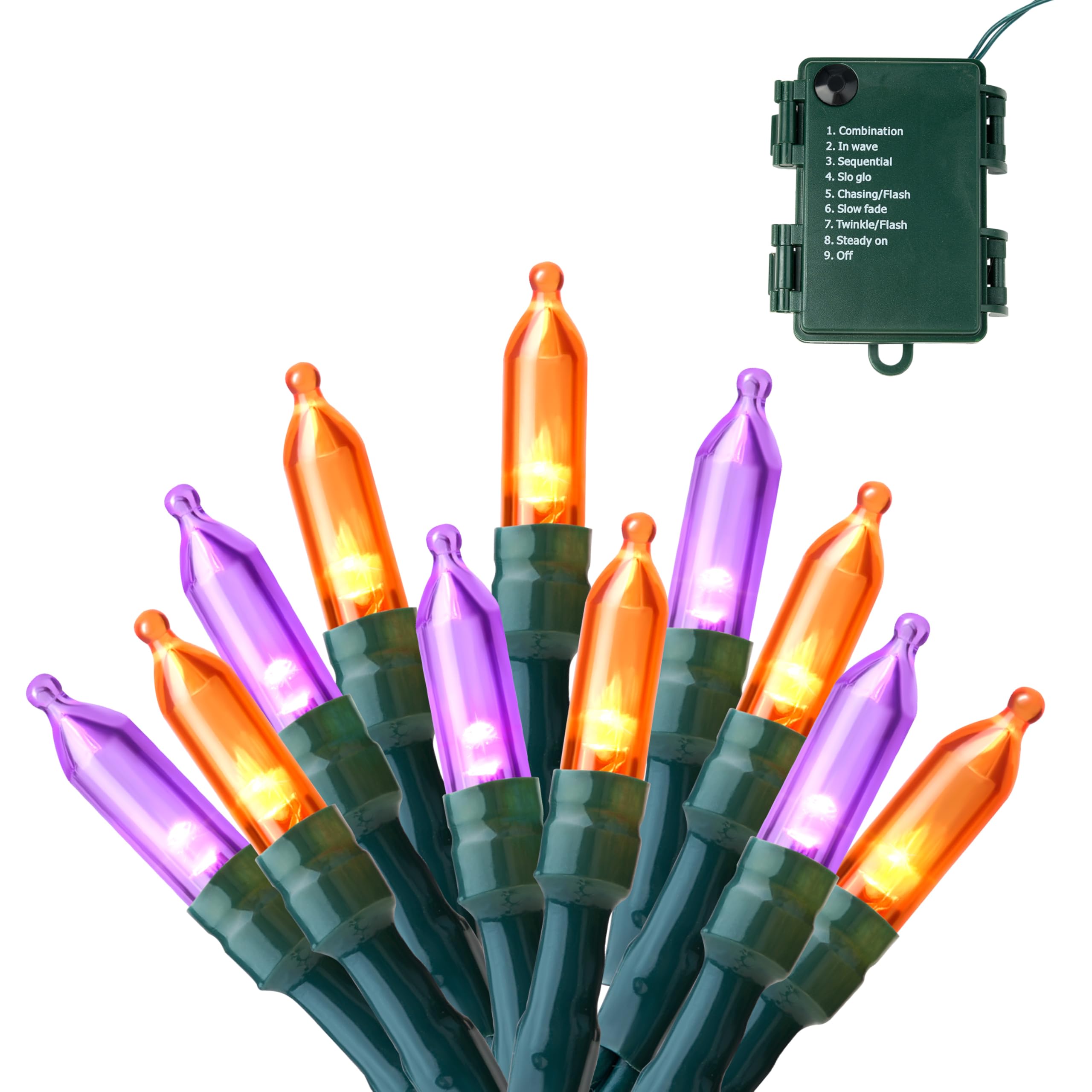 Joiedomi LED Christmas Lights, 32.6FT Battery Operated, 8 Modes, 2?50ct, Orange&Purple, Model JOI-LH-31146, Plastic Material