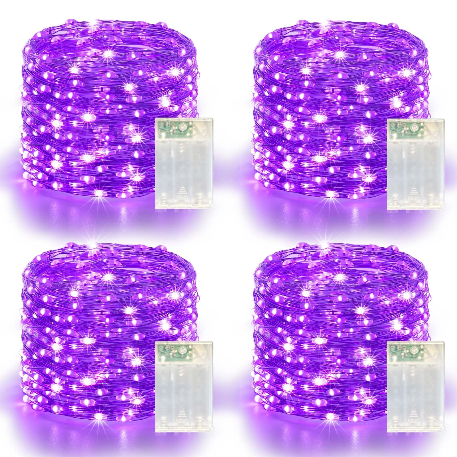 LitHome 4 Pack 240LED Battery Operated Fairy Lights - 20FT Twinkle Lights, Waterproof, Indoor/Outdoor, Purple