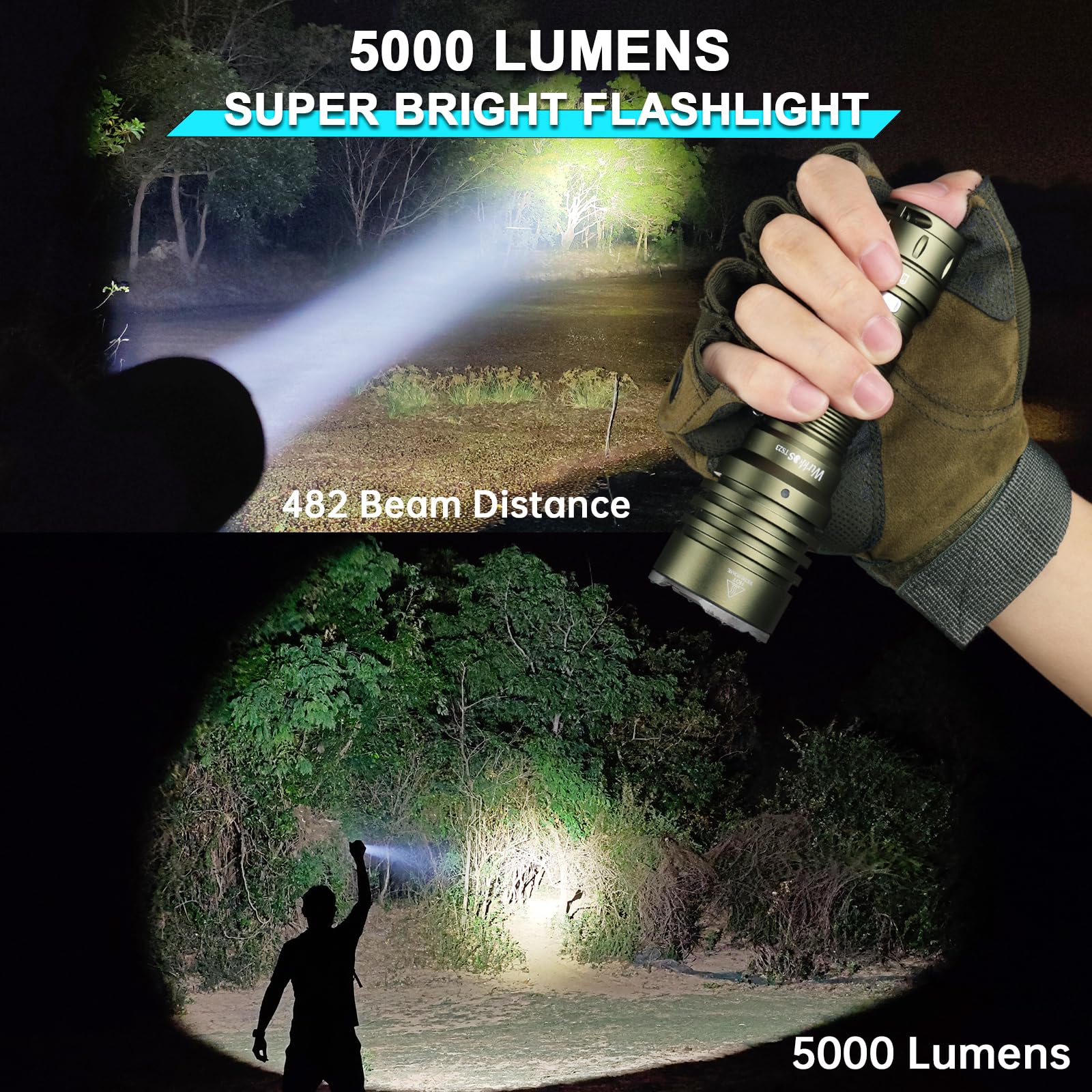 Wurkkos TS23 Tactical Flashlight - 5000 Lumens, IP68 Waterproof, Olive Green