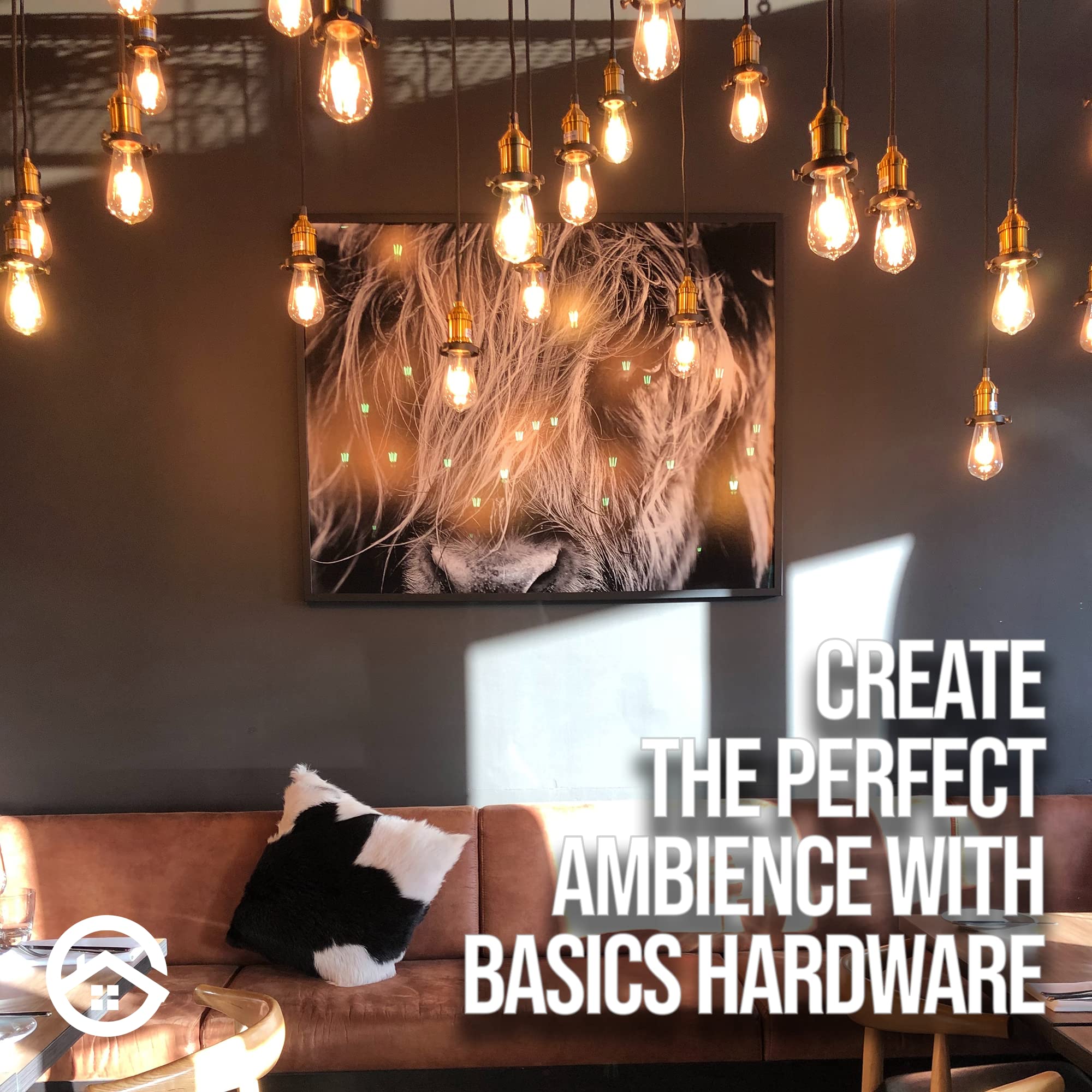 Basics Hardware Incandescent Edison Light Bulbs - Dimmable Bulb, ST64 Vintage Warm 2700k, Filament Lamp - Lasts 30k+ Hours, 60W,