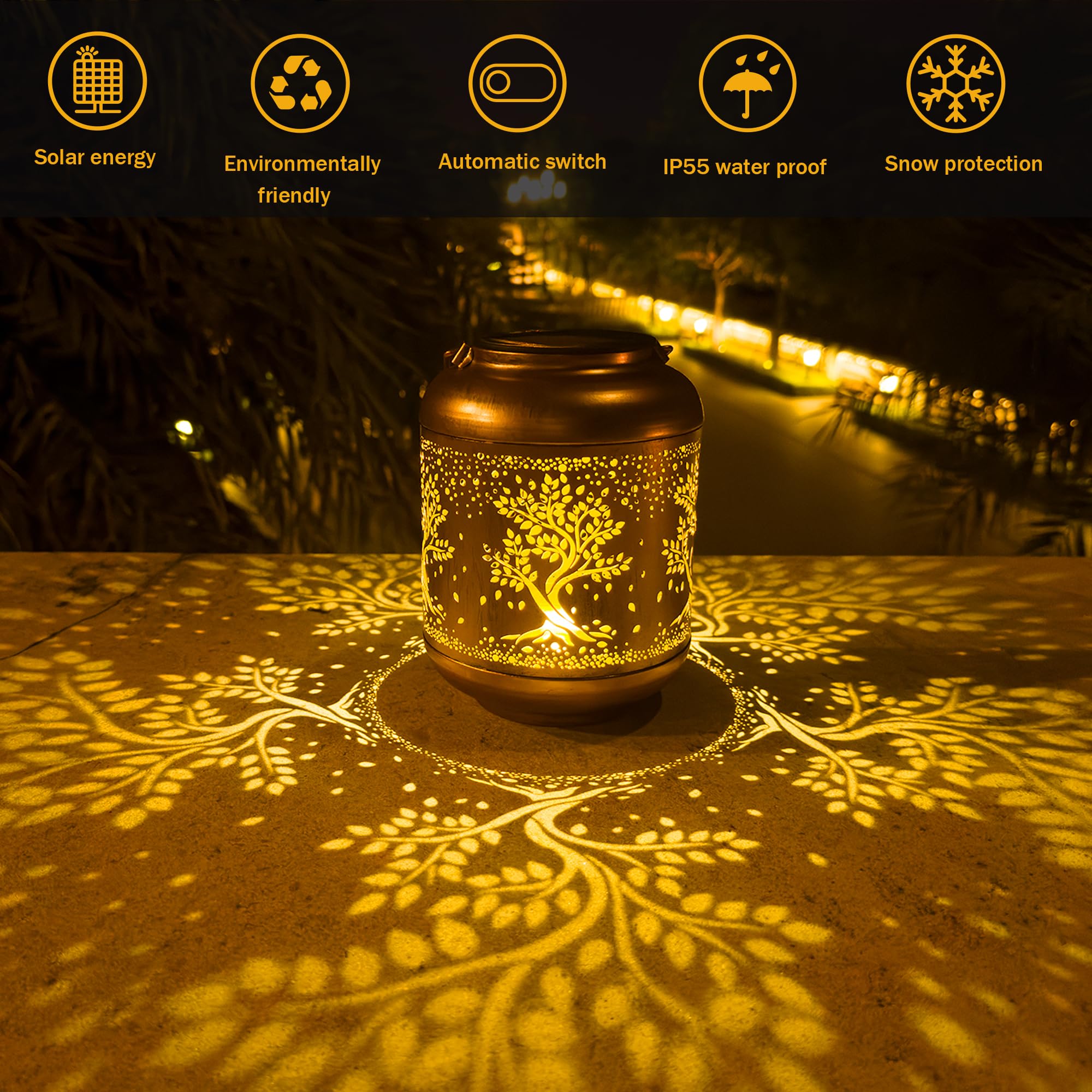 anytalk Solar Lantern - Outdoor Waterproof Garden Decor, Iron, 1PCS, Life Tree B, Model Deco&Dot-Lantern B
