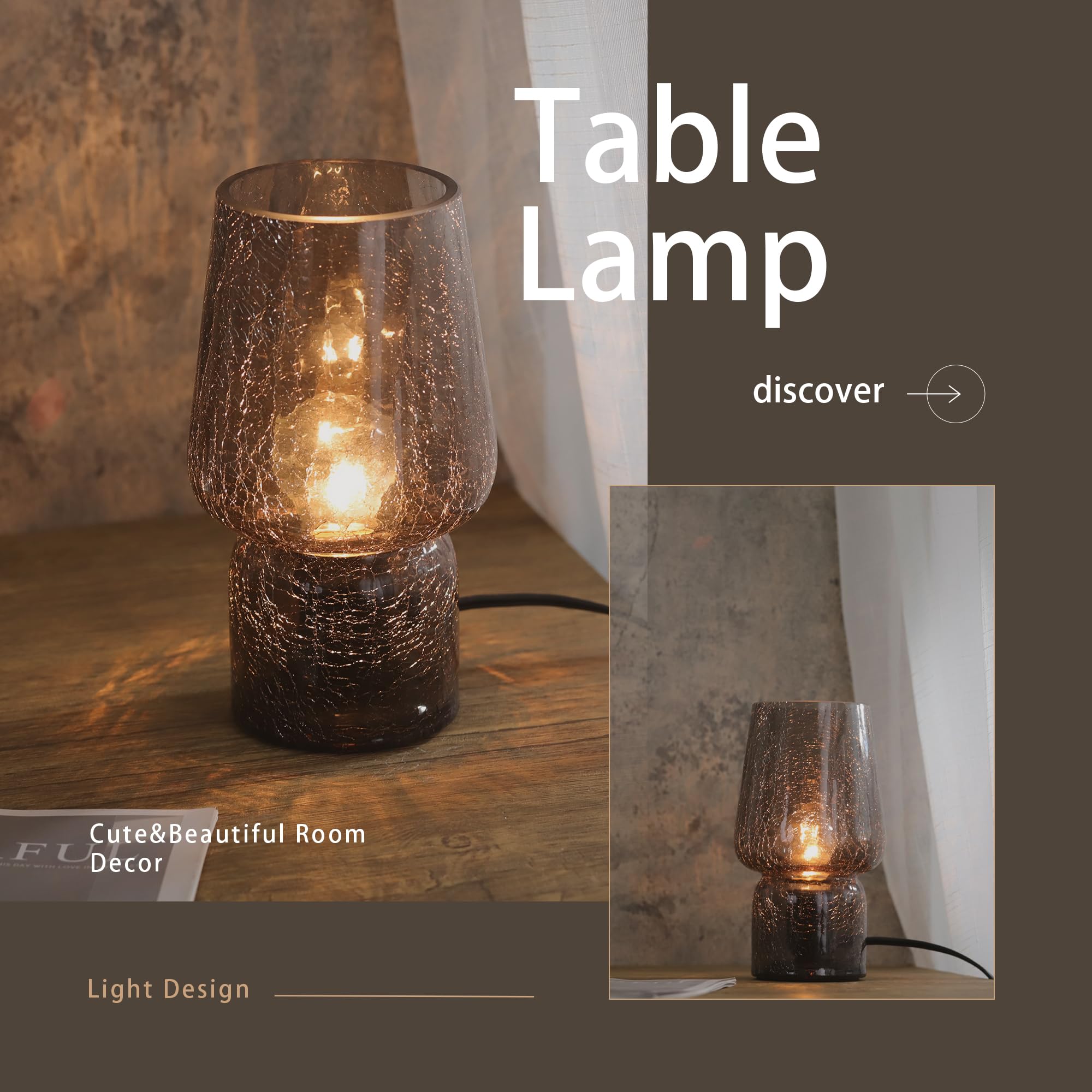 Sureyond Mushroom Lamp,Small Table Lamp,Mini Lamp Cute Lamp Nightstand Lamp Kitchen Lamp Glass Lamp,Translucent Raindrop Lamp,Suitable For Bedrooms, Kitchens, Bedside, Girl Gifts(Black)