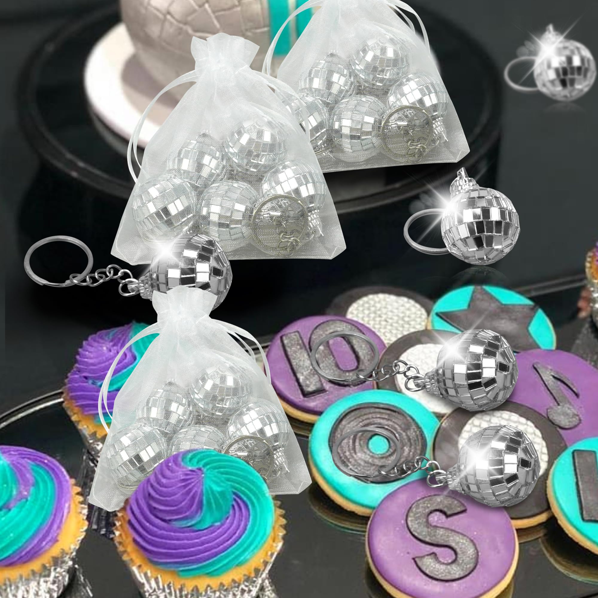 Banballon Mirror Disco Ball Keychain With Organza Bags Thank You Tags Disco Party Favors For 70S 80S Disco Theme Party Birthday Party Classroom Rewards Mini Disco Ball Decorations Supplies (Silver)