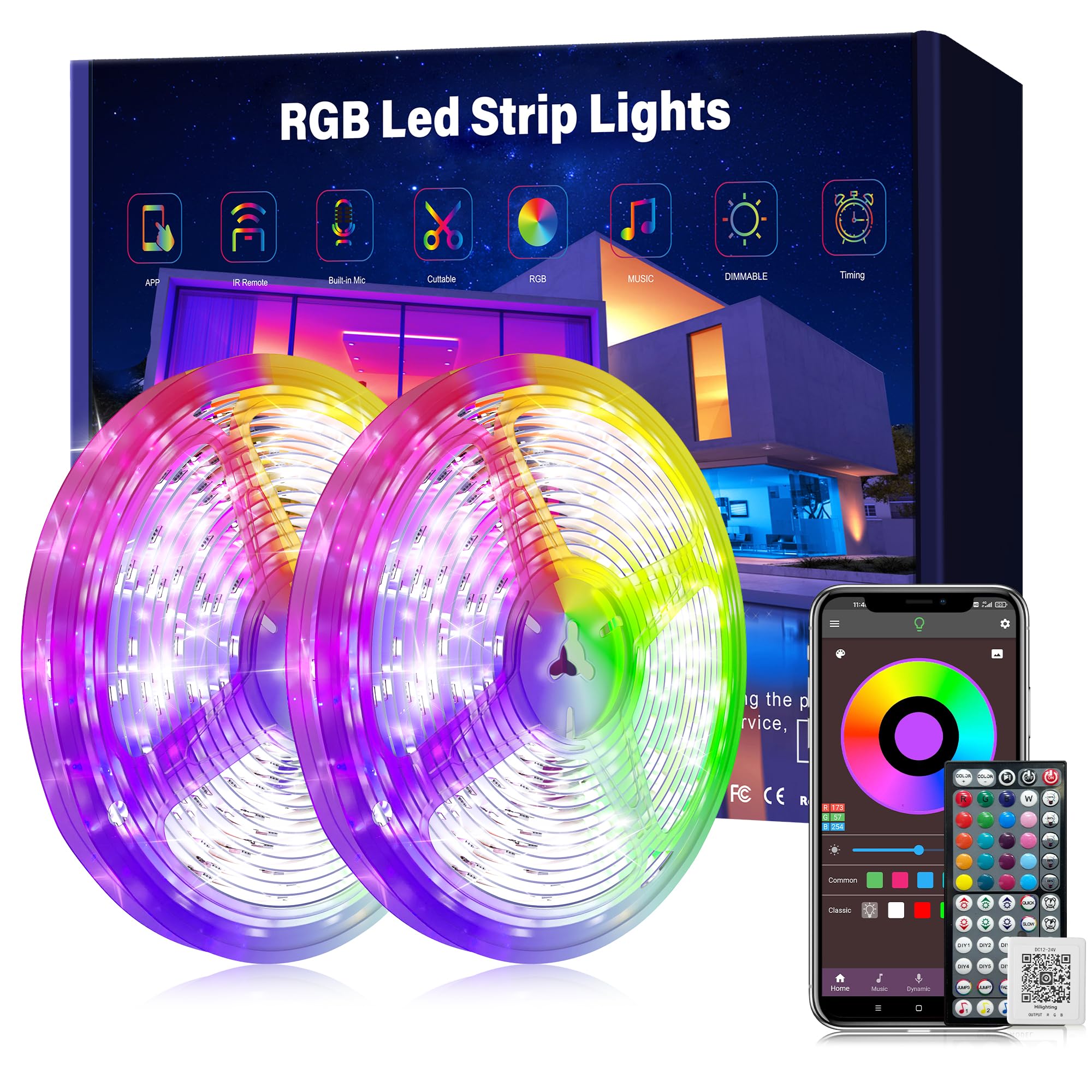 Ledagic Led Lights for Bedroom 200ft Music Sync Color Changing Led Strip Lights with 60 Key Remote and App Control RGB Led Light Strip for Home Party Room Decoration (2 * 100ft)