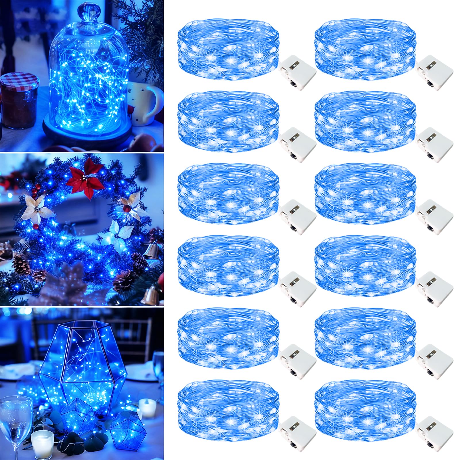 Fairdeer 12 Pack Fairy Lights Battery Operated - 7ft 20 Led Twinkle Lights 3 Modes  Bulk Mini String Lights Waterproof for Mason Jars Vases DIY Party Wedding Decoration Christmas -Blue