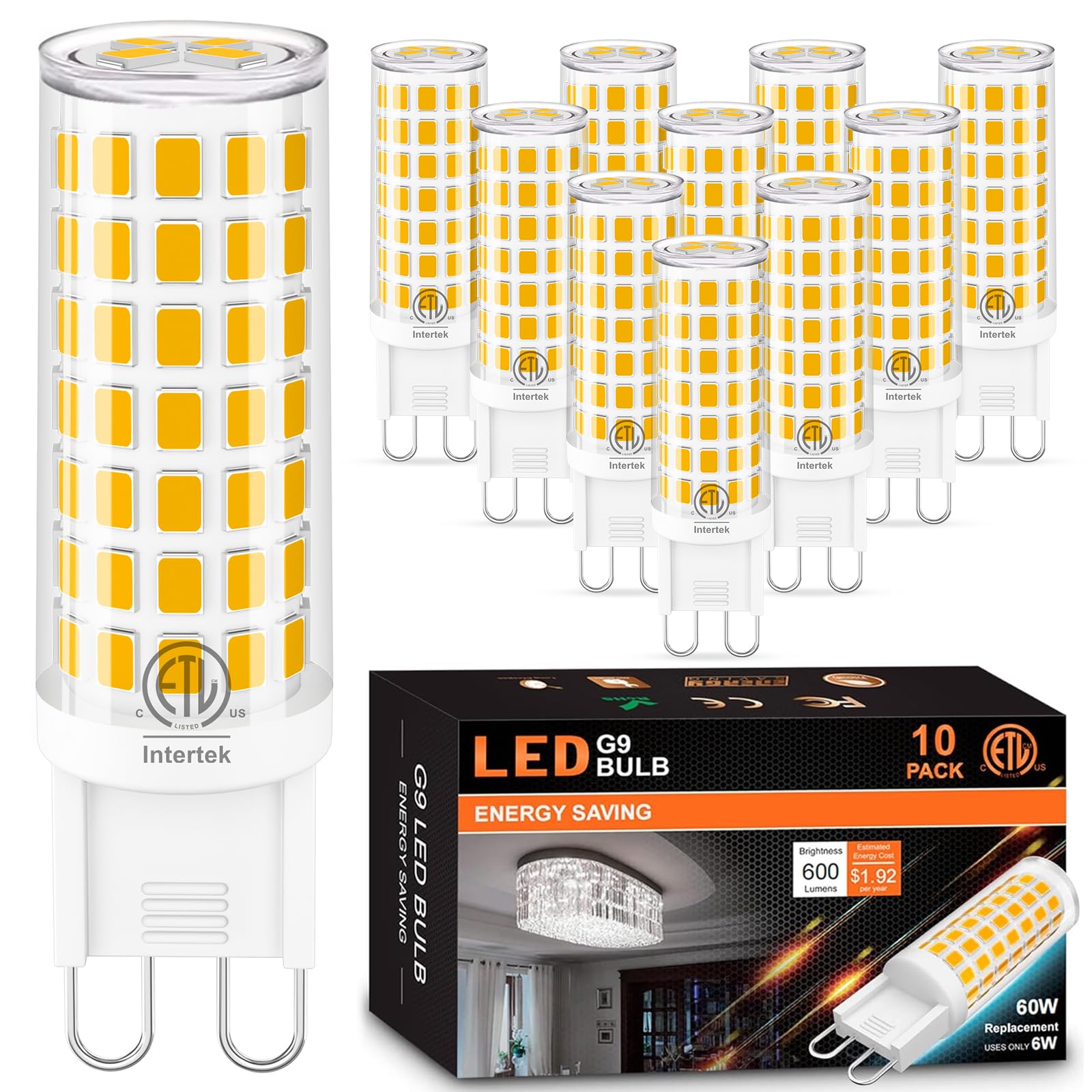 Hansang 10 Pack G9 Led Bulb 3000K Warm White, T4 G9 Ceramic Bi-Pin Base Light Bulbs, G9 Light Bulb Equivalent To 60W Halogen, 60
