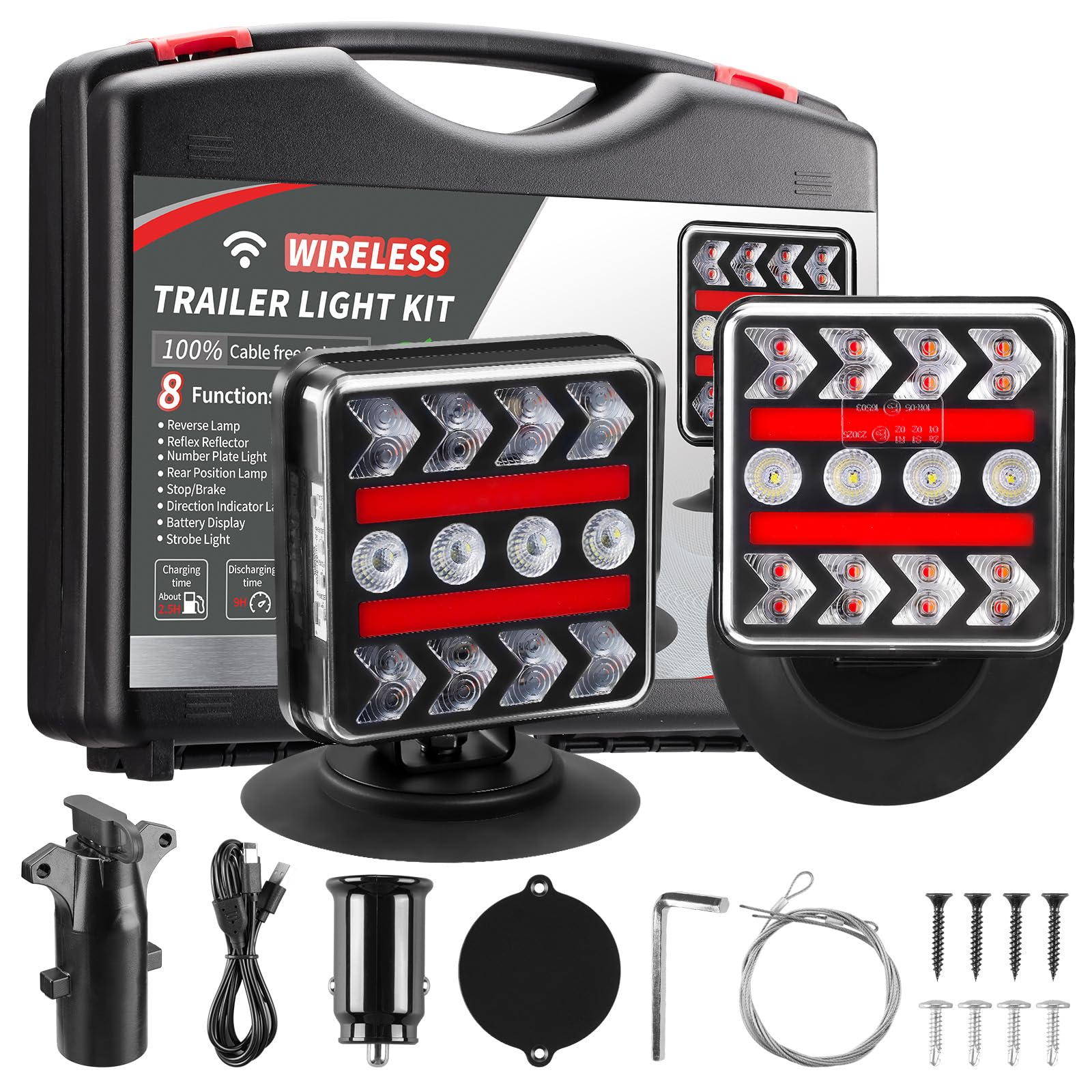 inhtgeas Wireless Trailer Lights - Magnetic, 2.4GHz Transmission, Strobe Mode, Model Z-W47B, Towing Lights for Trucks, RVs, Boats