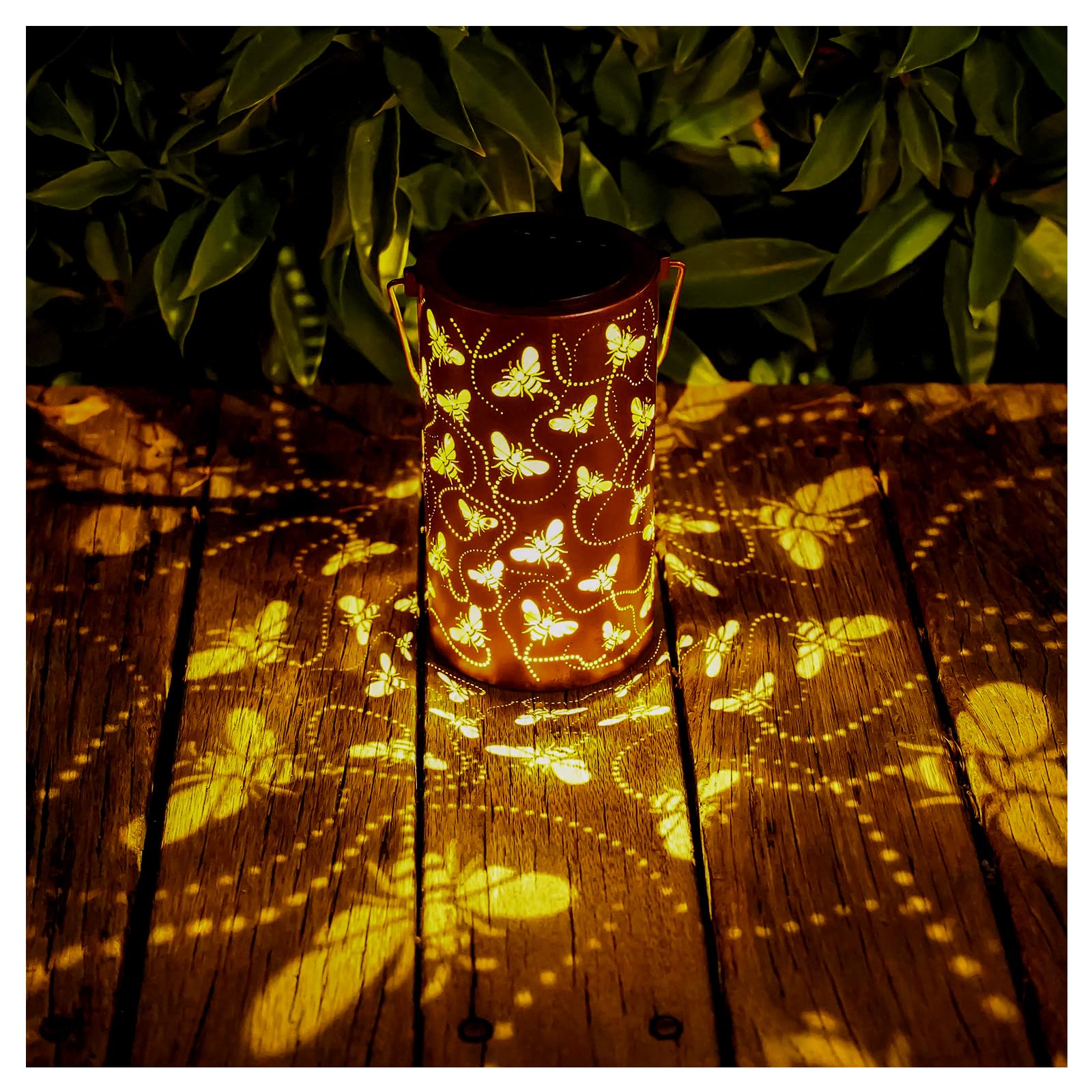 Solar Honeybee Lanterns Outdoor Hanging Decor Lantern,Waterproof Hollow Out Retro Metal Decorative Garden Light,Graceful Decorat