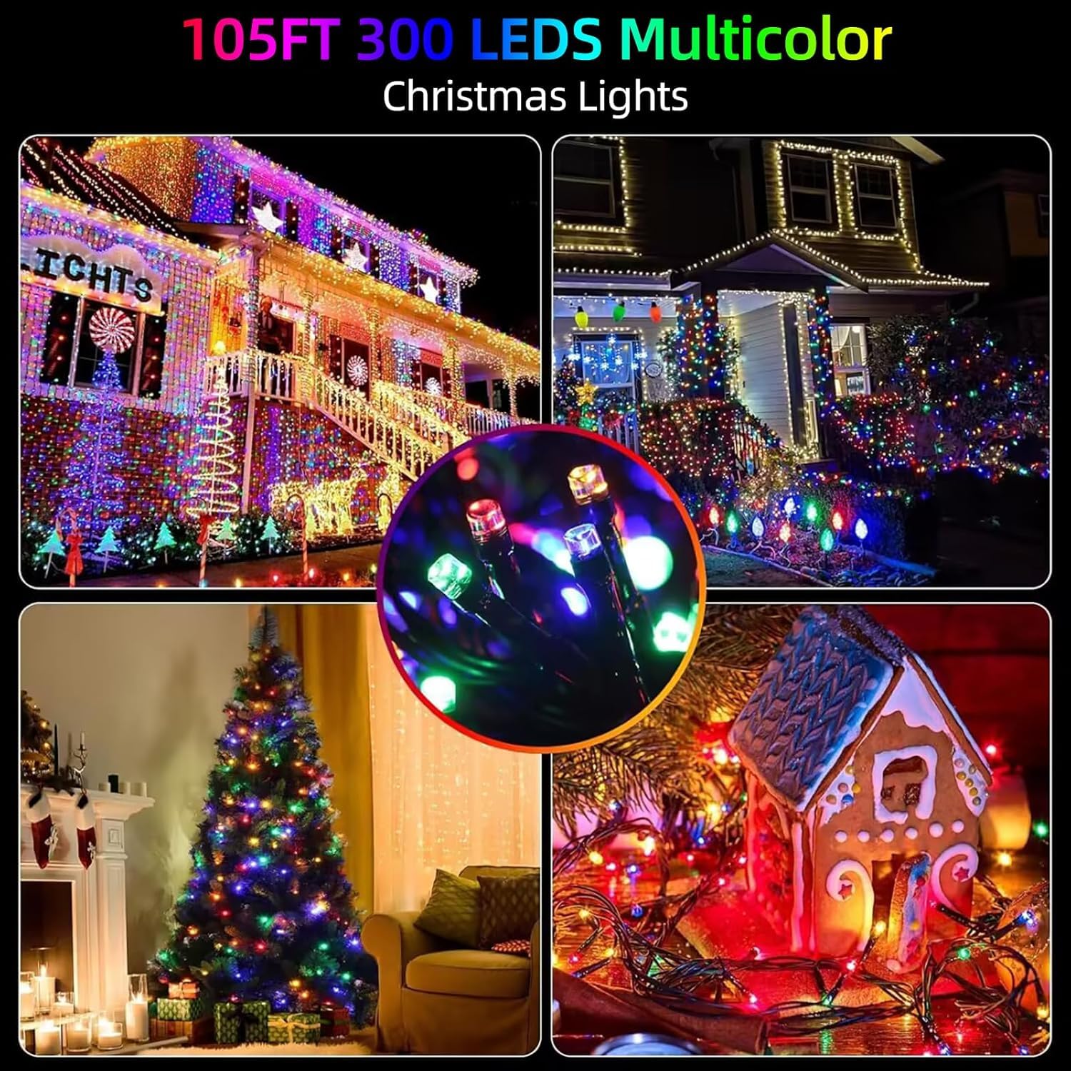 MZD8391 Christmas Lights - 108FT 300LED Motion Sensor Multicolor String Lights for Indoor/Outdoor Holiday Parties, Model QL300AE