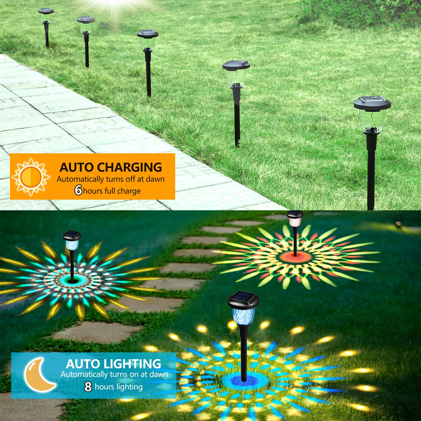 Umickoo Solar Outdoor Lights,6 Pack Dream Dynamic Solar Pathway Lights,Waterproof Color Changing Solar Walkway Lights Maintain 1