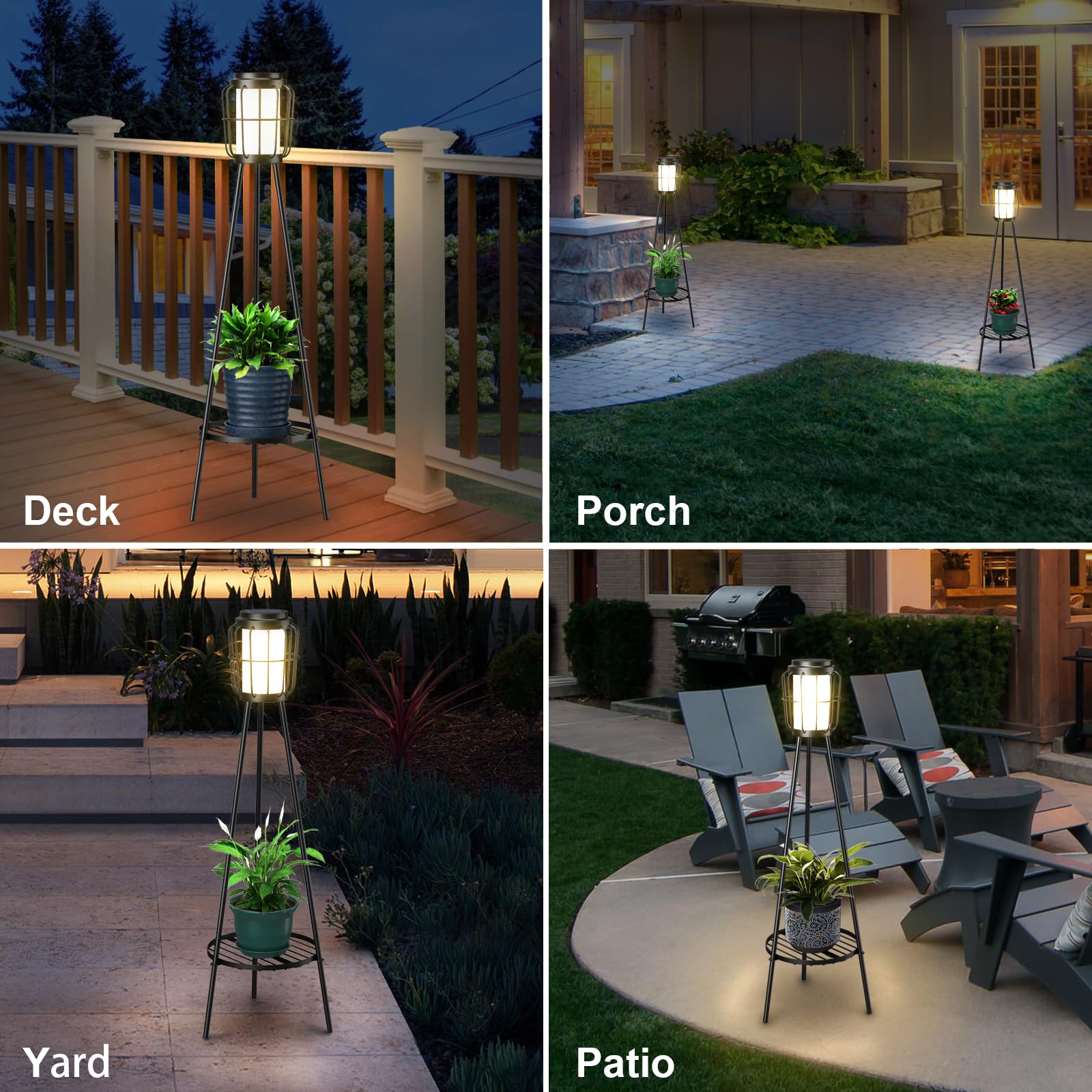 Visflair Solar Floor Lamps 2 Pack - Waterproof Metal Lights With Plant Stand For Outdoor Decor