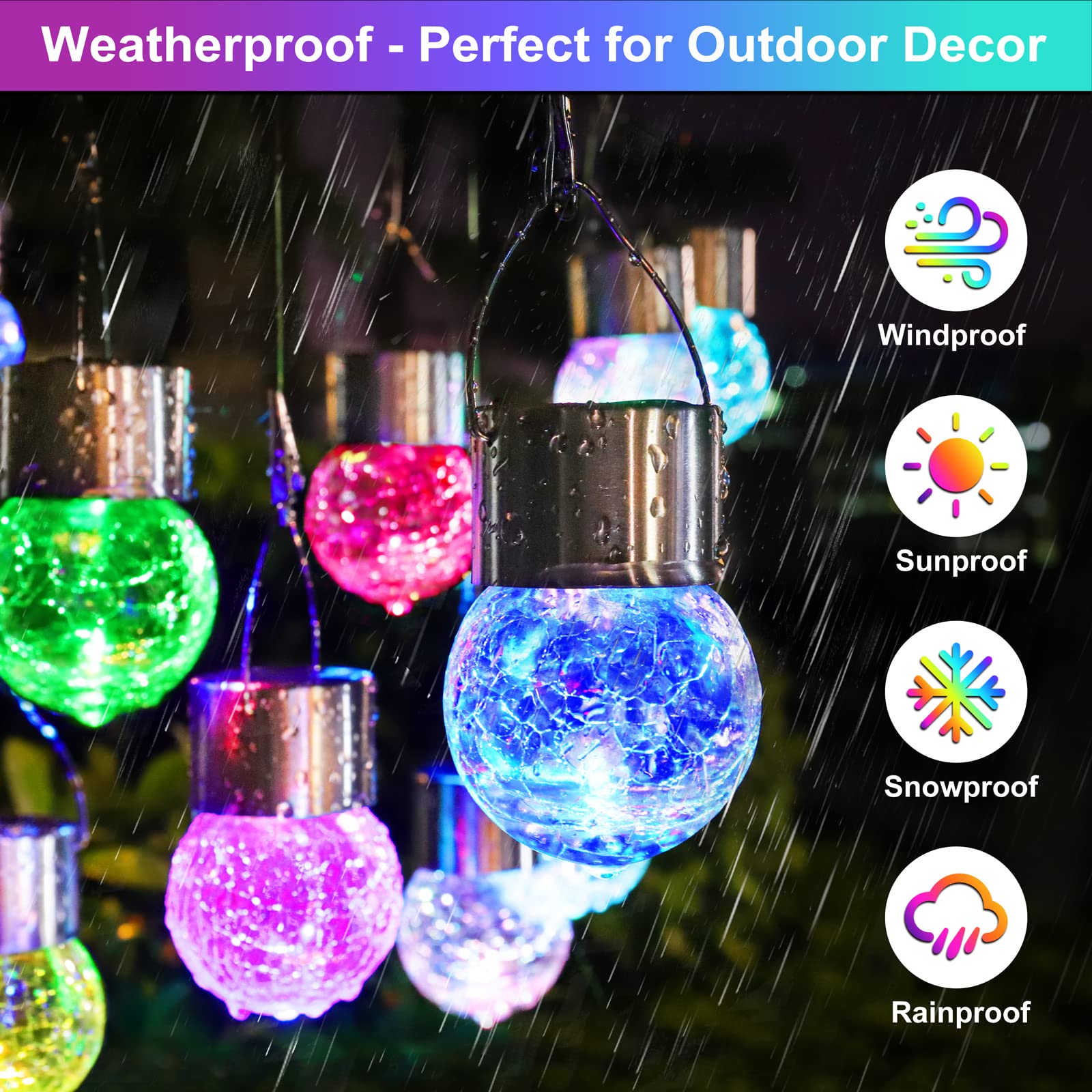 MAXvolador Solar Hanging Lights 12-Pack,  ed Glass Ball, Waterproof Globe Lighting, Multicolor, Model GA-203A
