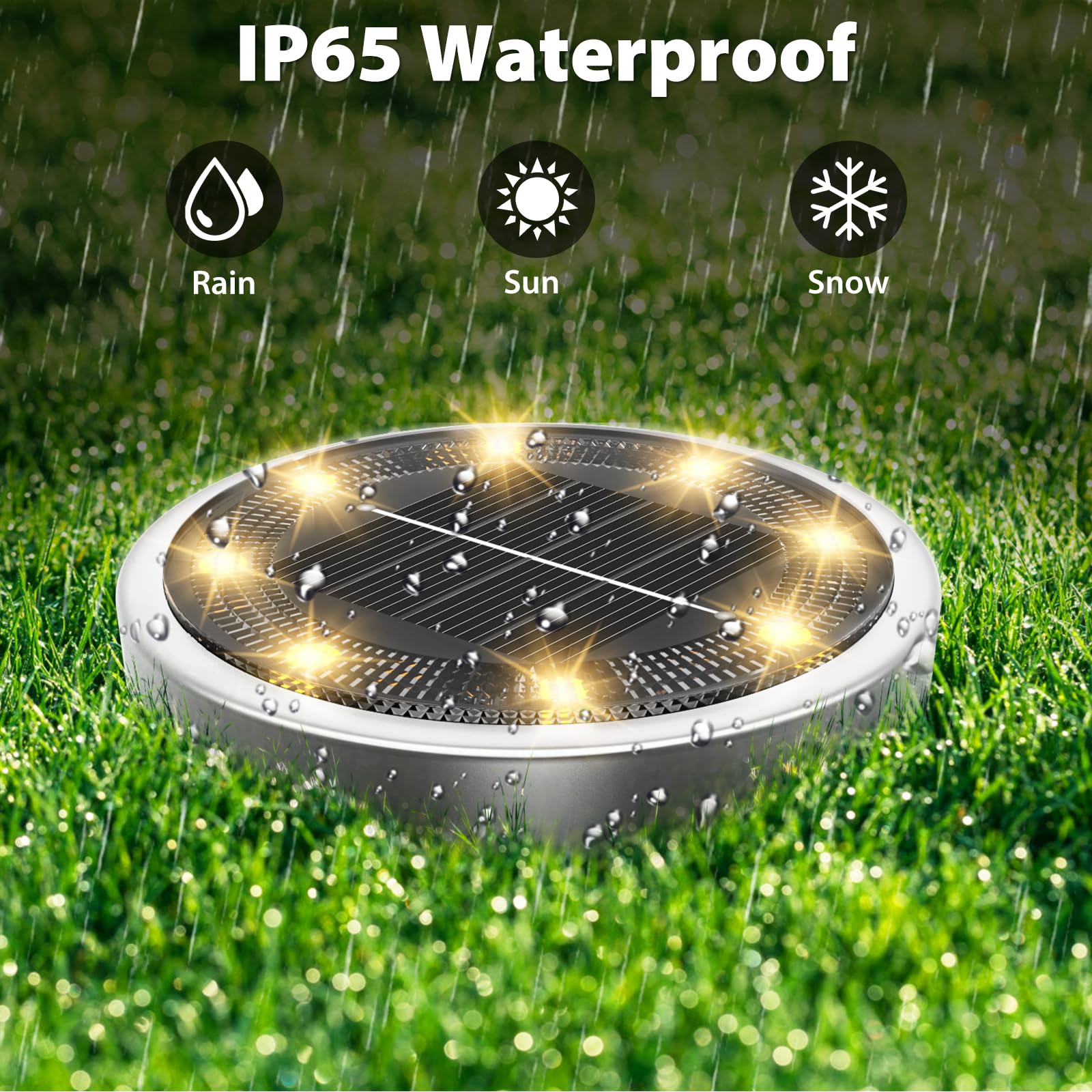 nipify Solar Ground Lights - 8 Pack, LED Waterproof Disc Lights for Yard, Garden, Deck, Patio, Warm White, Stainless Steel