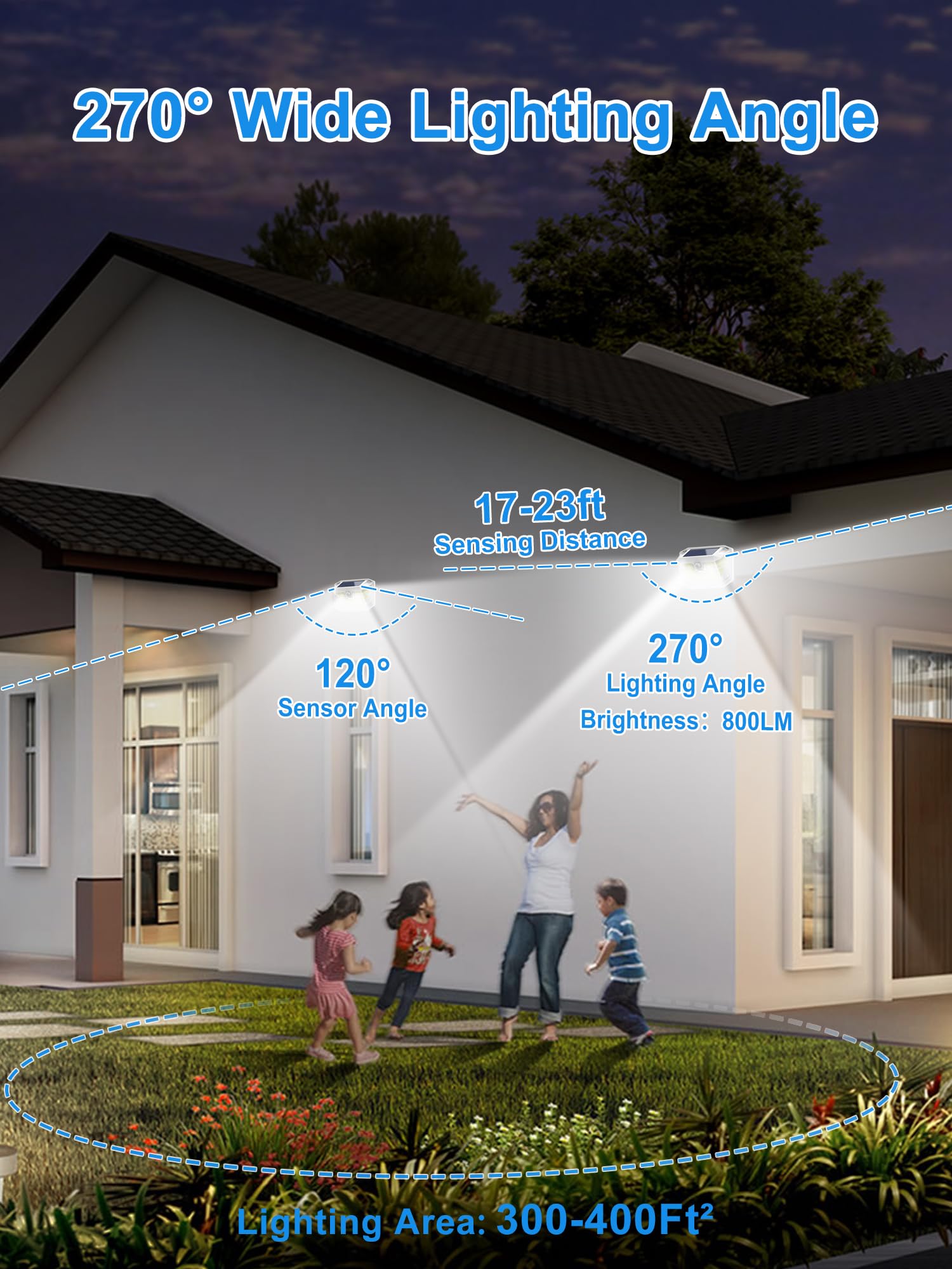 LANSOW Solar Motion Lights 6 Pack, 188 LED, IP65 Waterproof, 3 Modes, White Light, Model LANSOW-6PACK