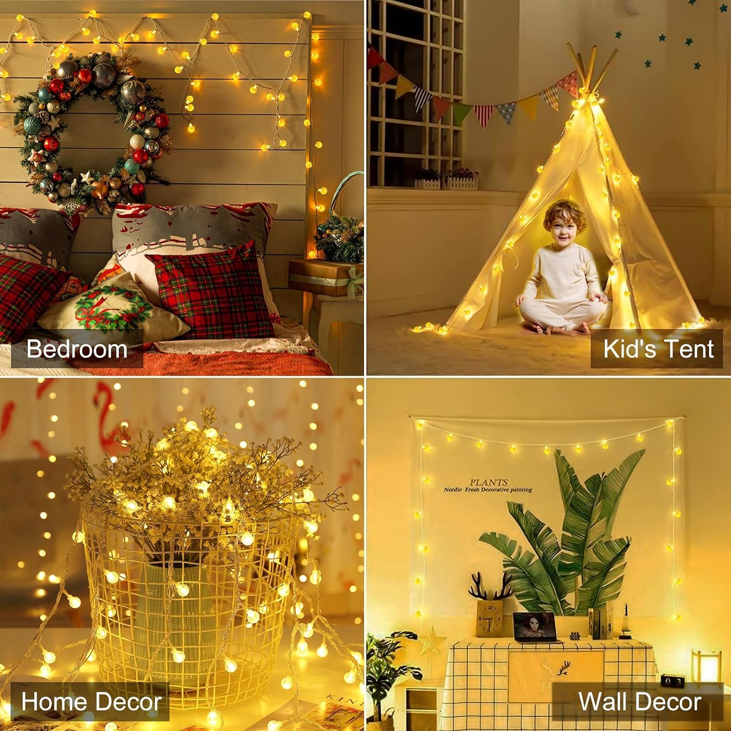 Minetom Crystal Globe String Lights, 33 ft, 60 LED, Waterproof, Battery Operated, Warm White, Remote with 8 Modes