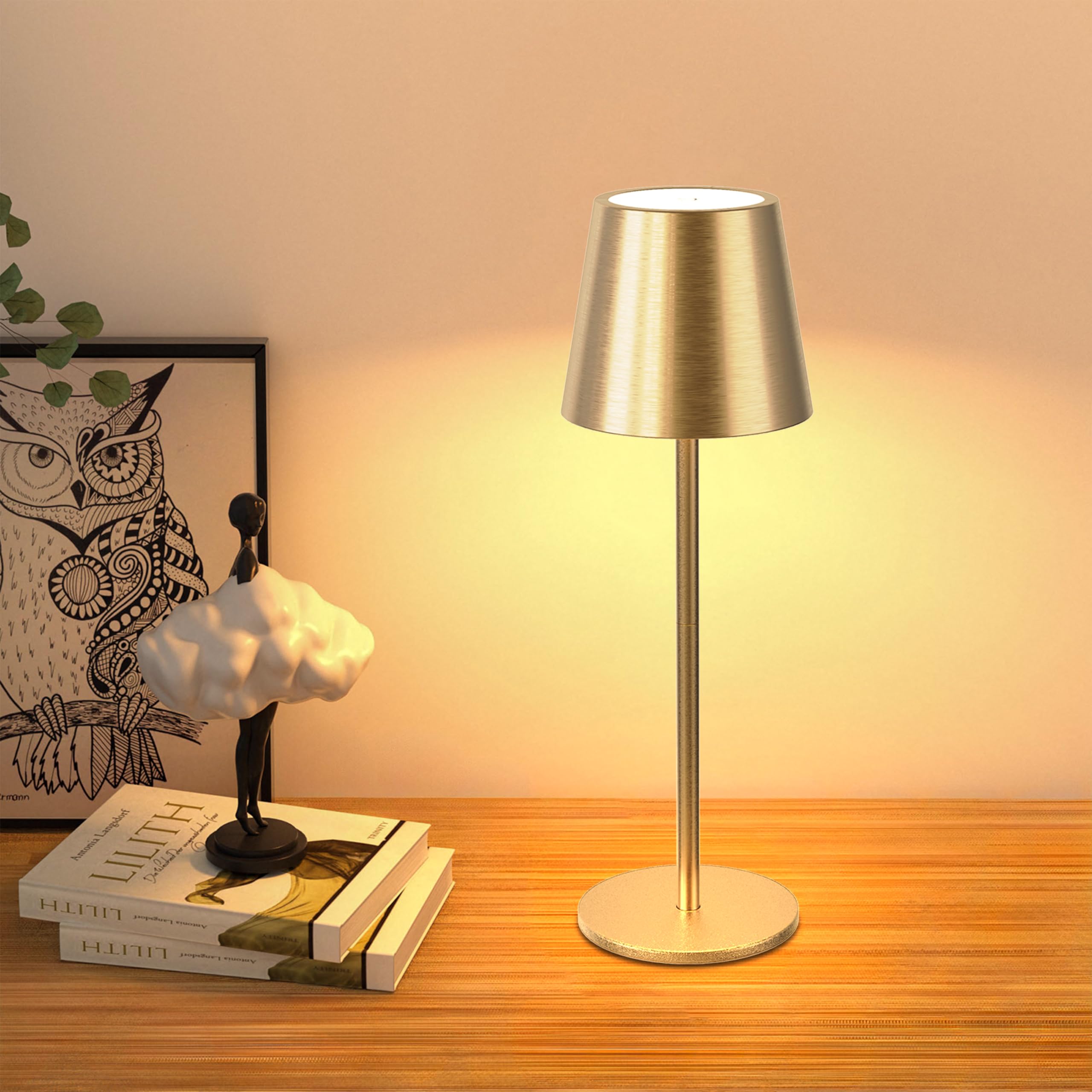 JACKYLED Cordless Table Lamp, 5000mAh Battery, 3 Adjustable Heights, Waterproof, Gold, Model JKTL02-7005405E, 1 Pack