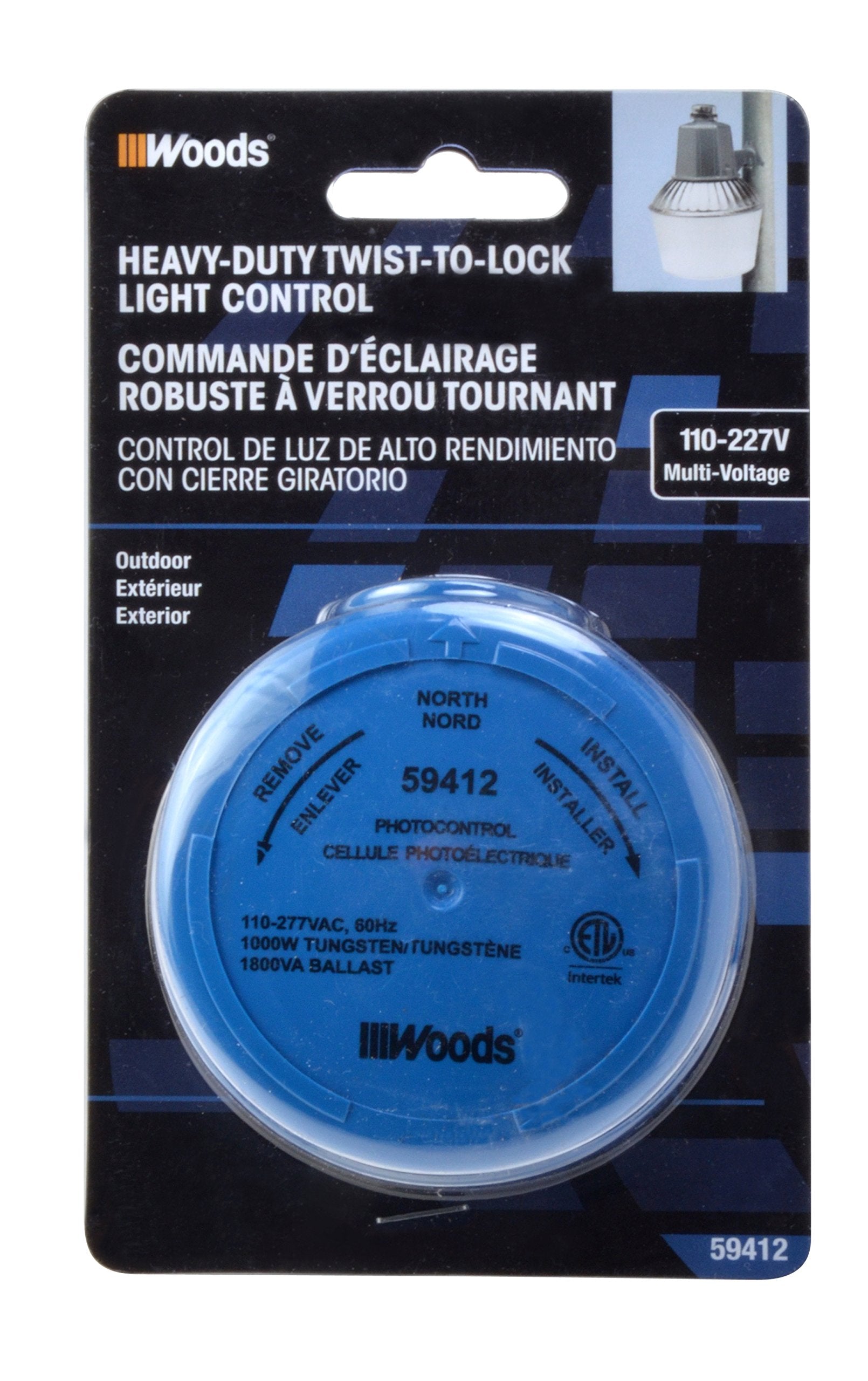 Woods Outdoor Heavy Duty Twist Lock Light Sensor with Photocell, Blue, 1 Count, Model 59412